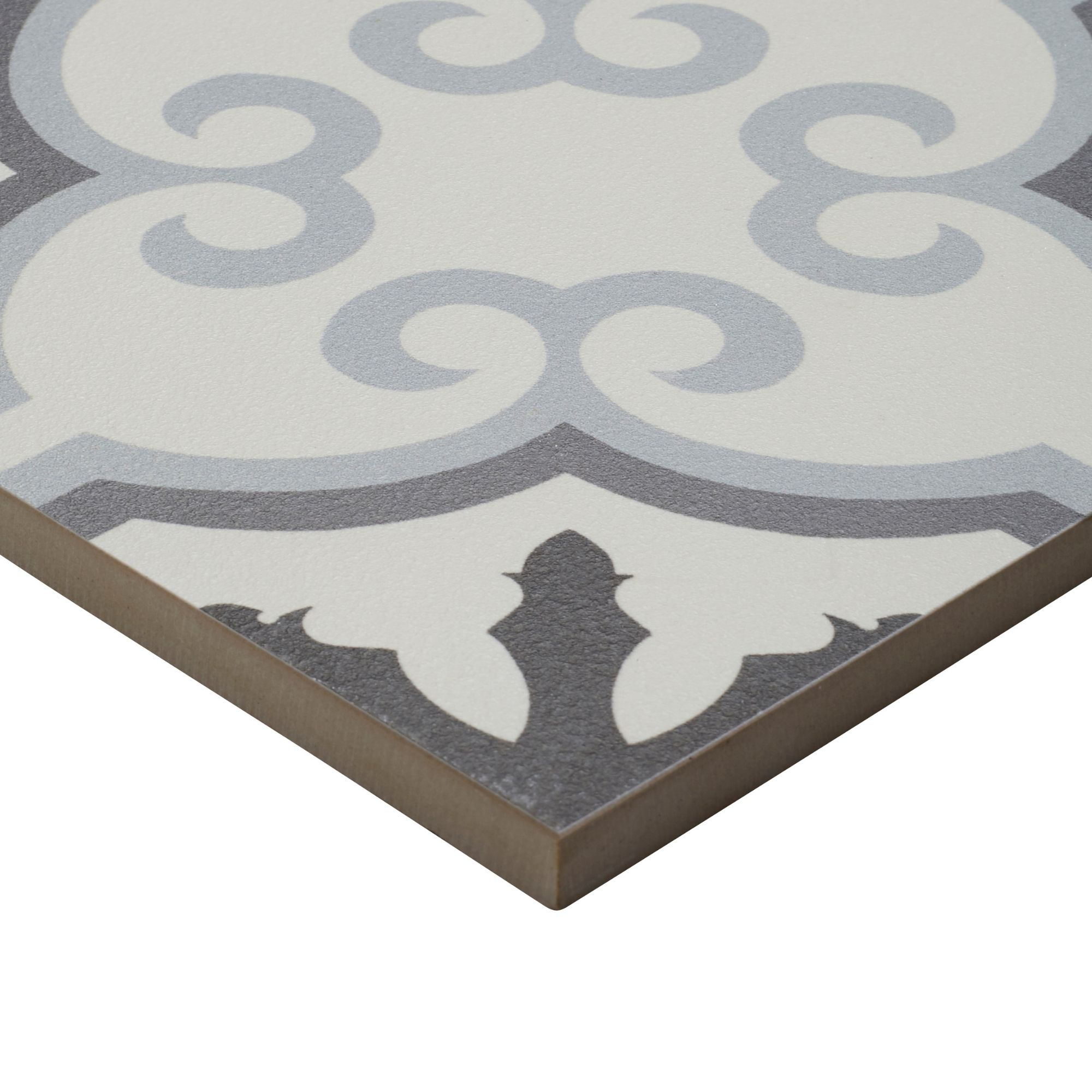 Hydrolic Black & white Matt Flower Porcelain Wall & floor Tile, Pack of 25, (L)200mm (W)200mm