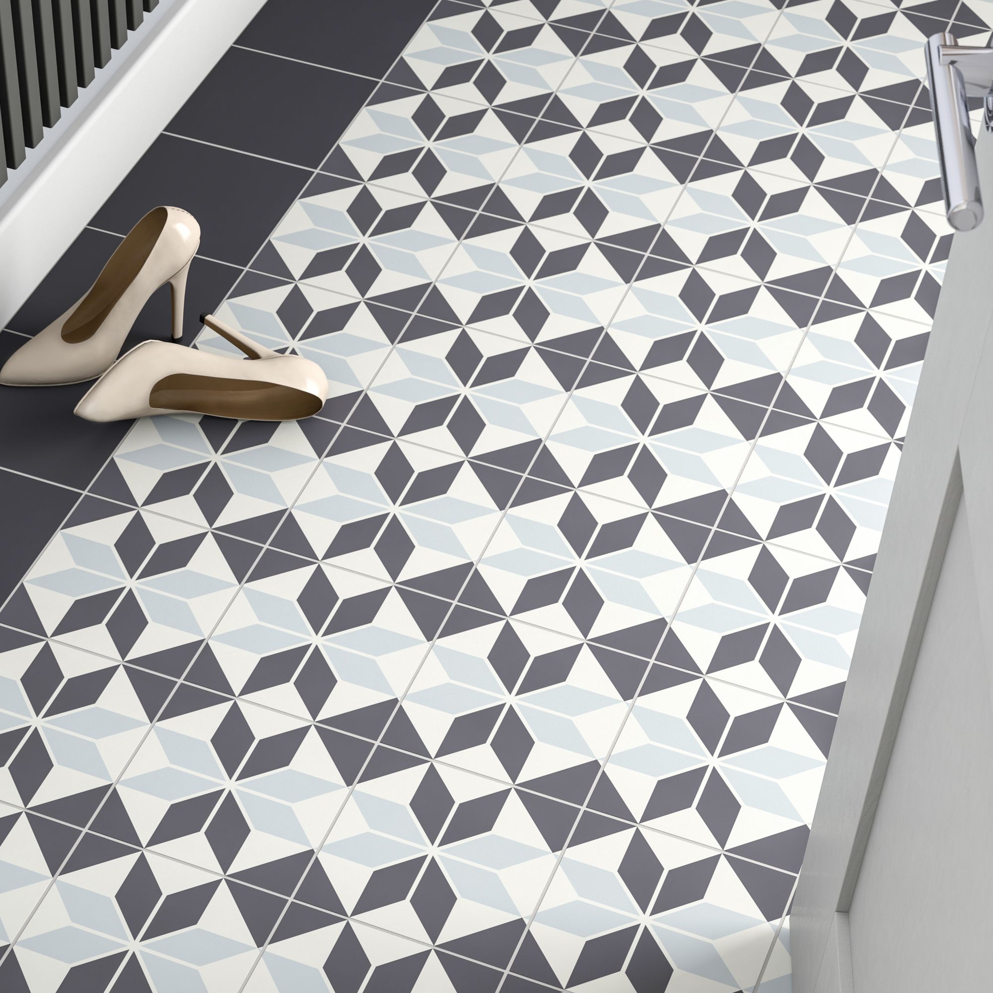 Hydrolic Black & white Matt Star Porcelain Wall & floor Tile, Pack of 25, (L)200mm (W)200mm