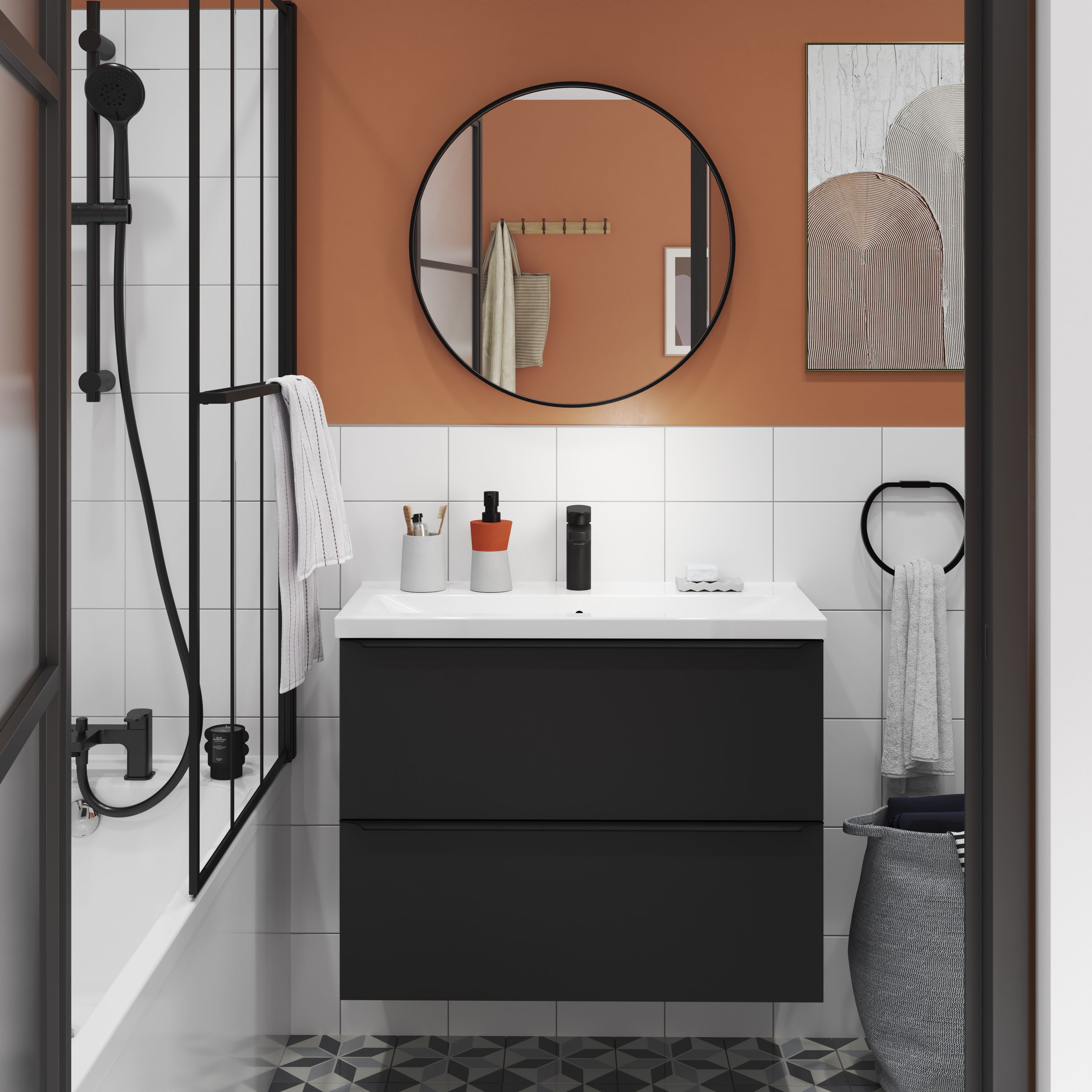 Hydrolic Black & white Matt Star Porcelain Wall & floor Tile, Pack of 25, (L)200mm (W)200mm
