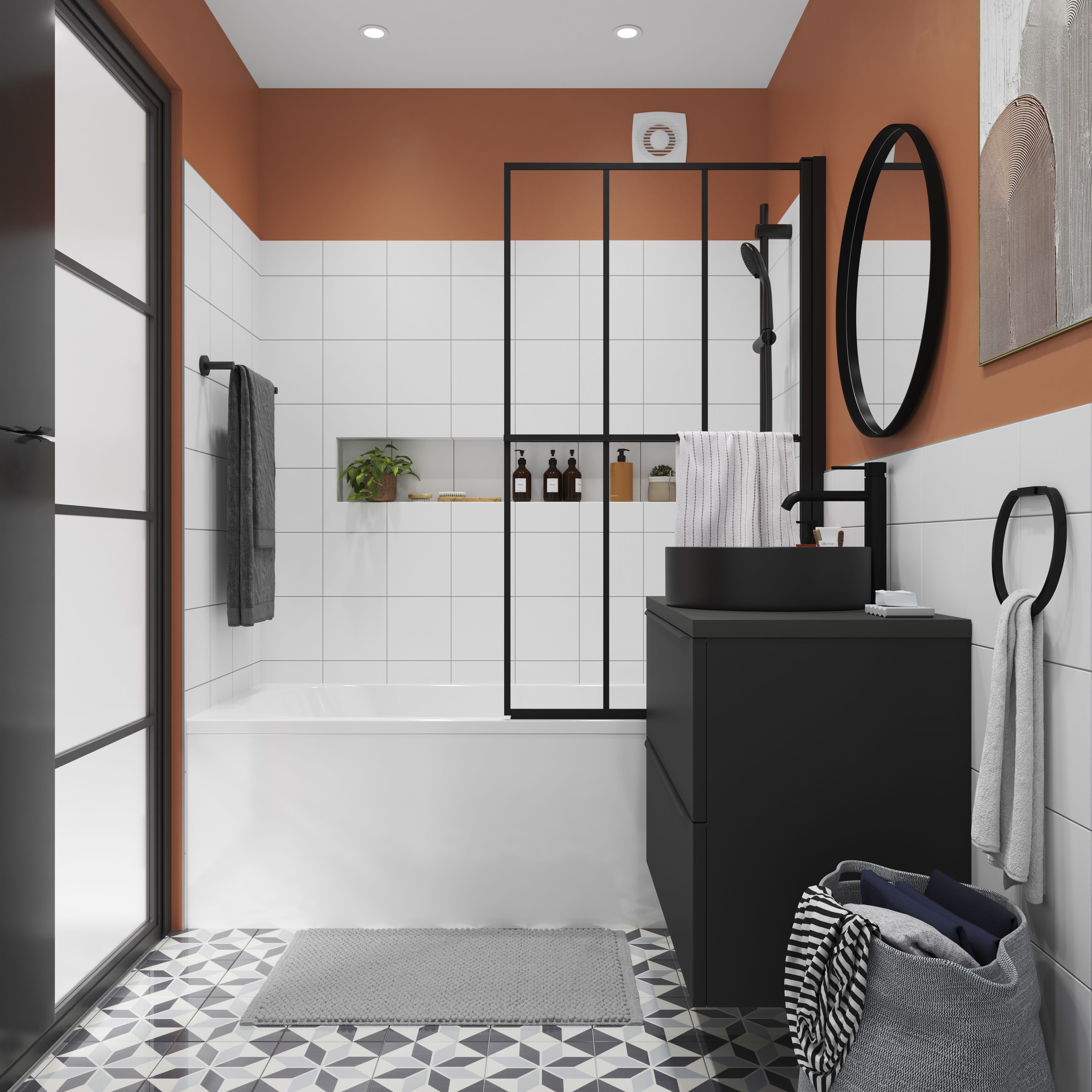 Hydrolic Black & white Matt Star Porcelain Wall & floor Tile, Pack of 25, (L)200mm (W)200mm