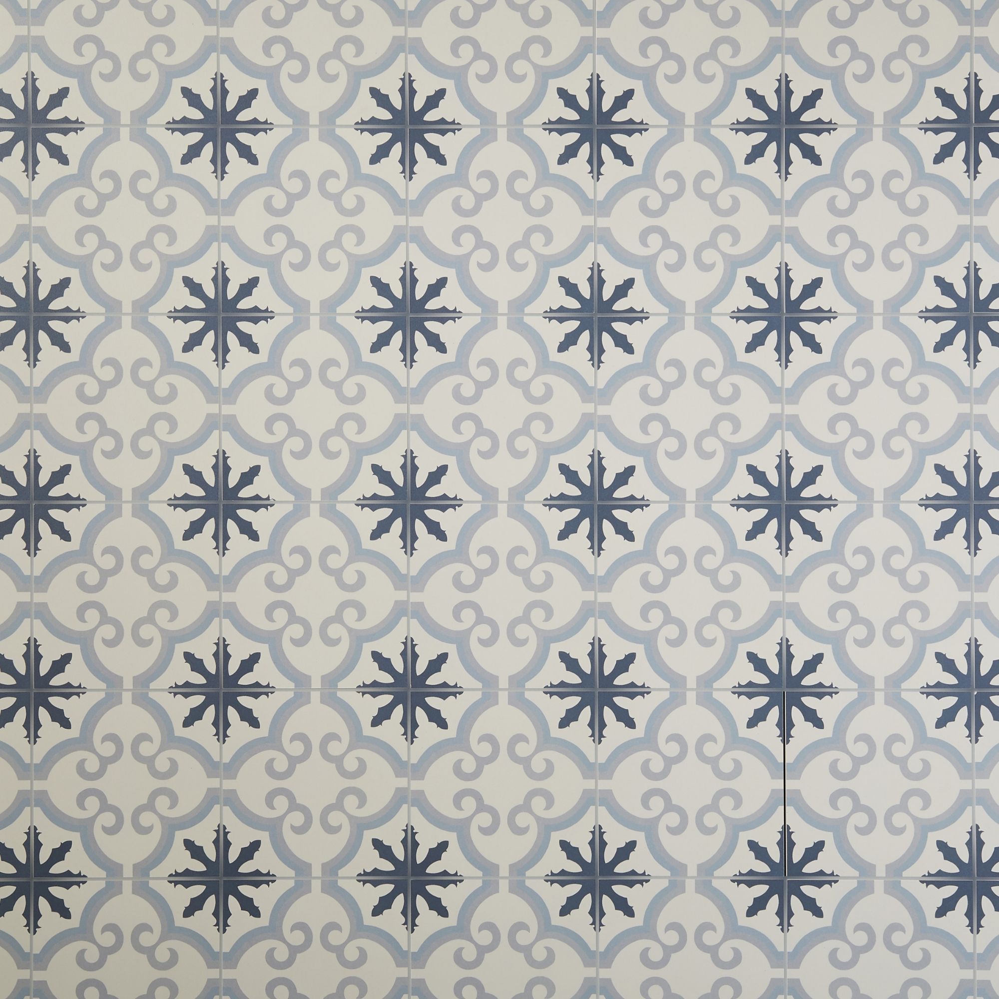 Hydrolic Blue Matt Flower Concrete effect Porcelain Wall & floor Tile, Pack of 25, (L)200mm (W)200mm
