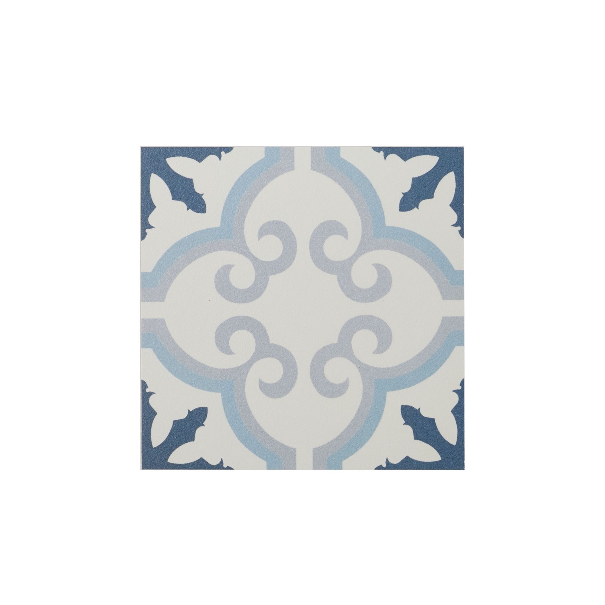 Hydrolic Blue Matt Flower Concrete effect Porcelain Wall & floor Tile, Pack of 25, (L)200mm (W)200mm