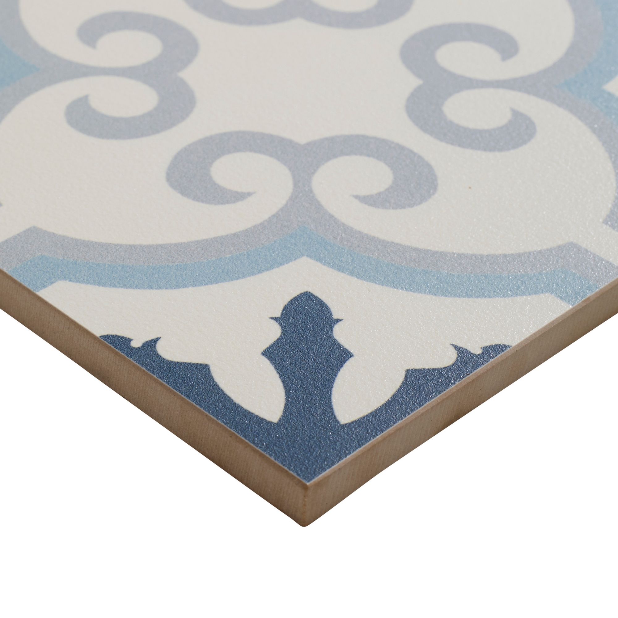 Hydrolic Blue Matt Flower Concrete effect Porcelain Wall & floor Tile, Pack of 25, (L)200mm (W)200mm