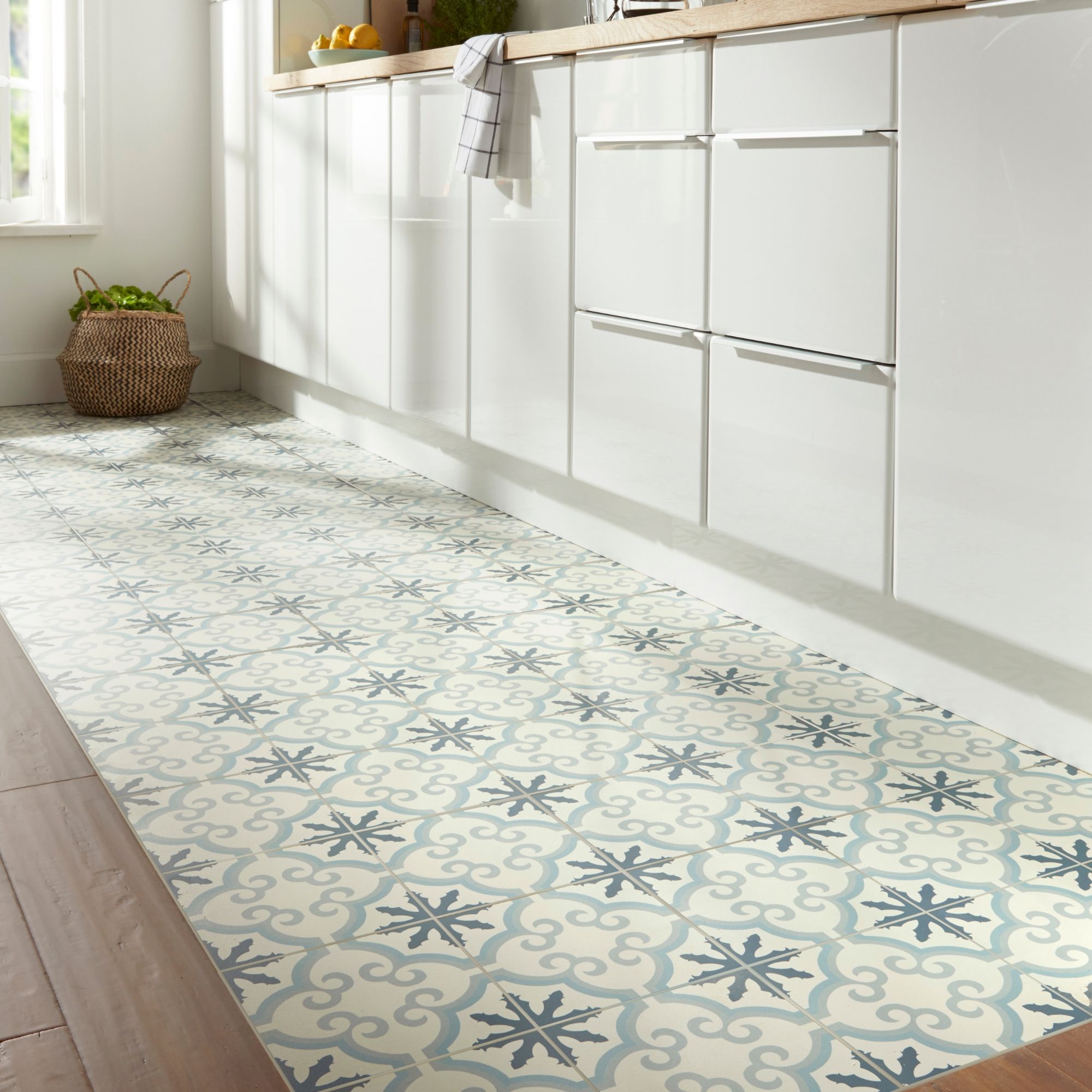 Hydrolic Blue Matt Flower Concrete effect Porcelain Wall & floor Tile, Pack of 25, (L)200mm (W)200mm