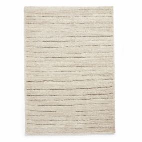 Ideal Shaggy Beige Linear 3D effect Medium Rug, (L)170cm x (W)120cm