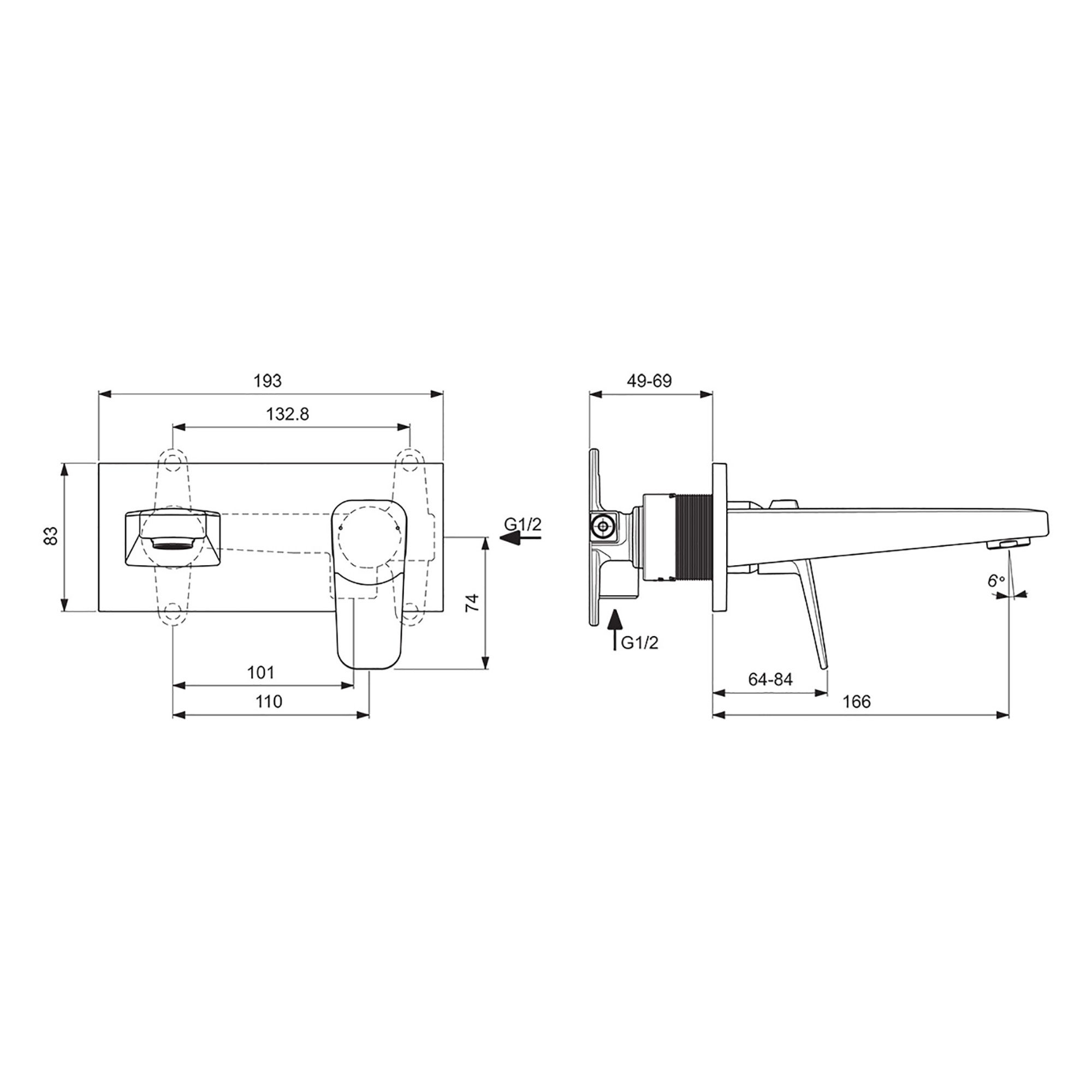 Ideal Standard Ceraplan Standard Black Square Wall-mounted Manual Wall Mixer Tap