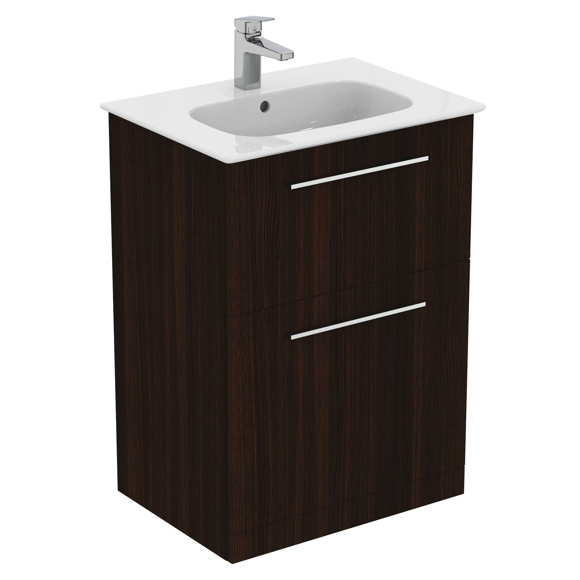Ideal Standard i.Life A Matt Coffee brown Oak effect Freestanding Vanity unit & basin set - Includes Aluminium Handle (W)600mm (H)853mm