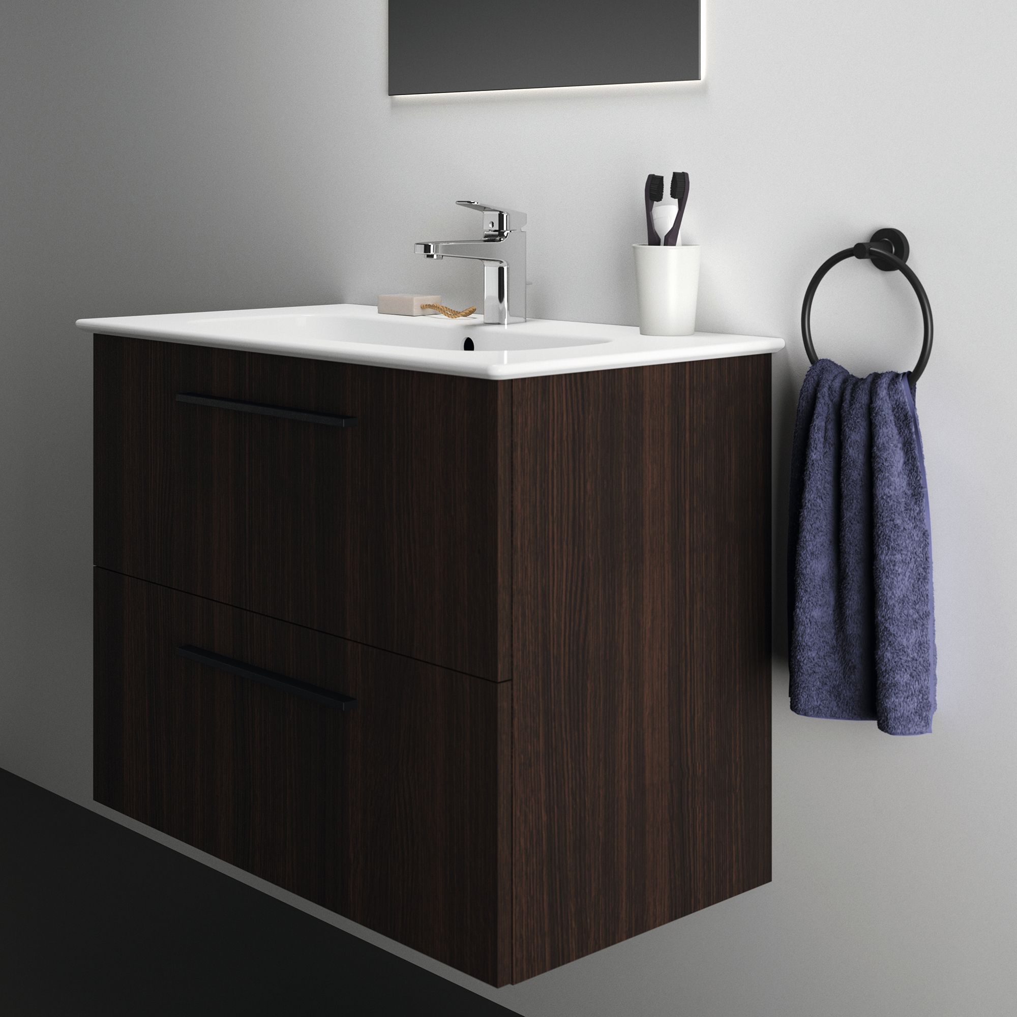 Ideal Standard i.life A Standard Coffee Oak effect Wall-mounted Bathroom Vanity unit (H)63cm (W)80cm