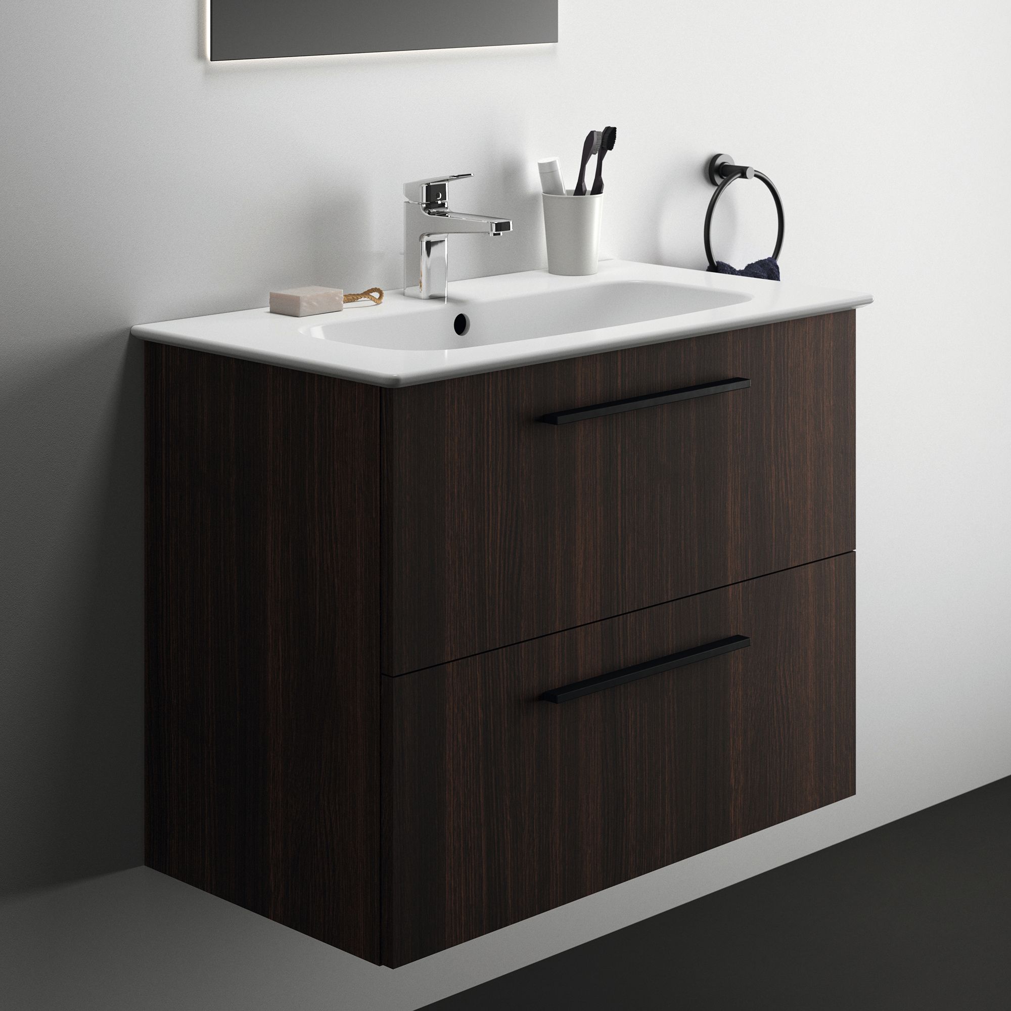Ideal Standard i.life A Standard Coffee Oak effect Wall-mounted Bathroom Vanity unit (H)63cm (W)80cm