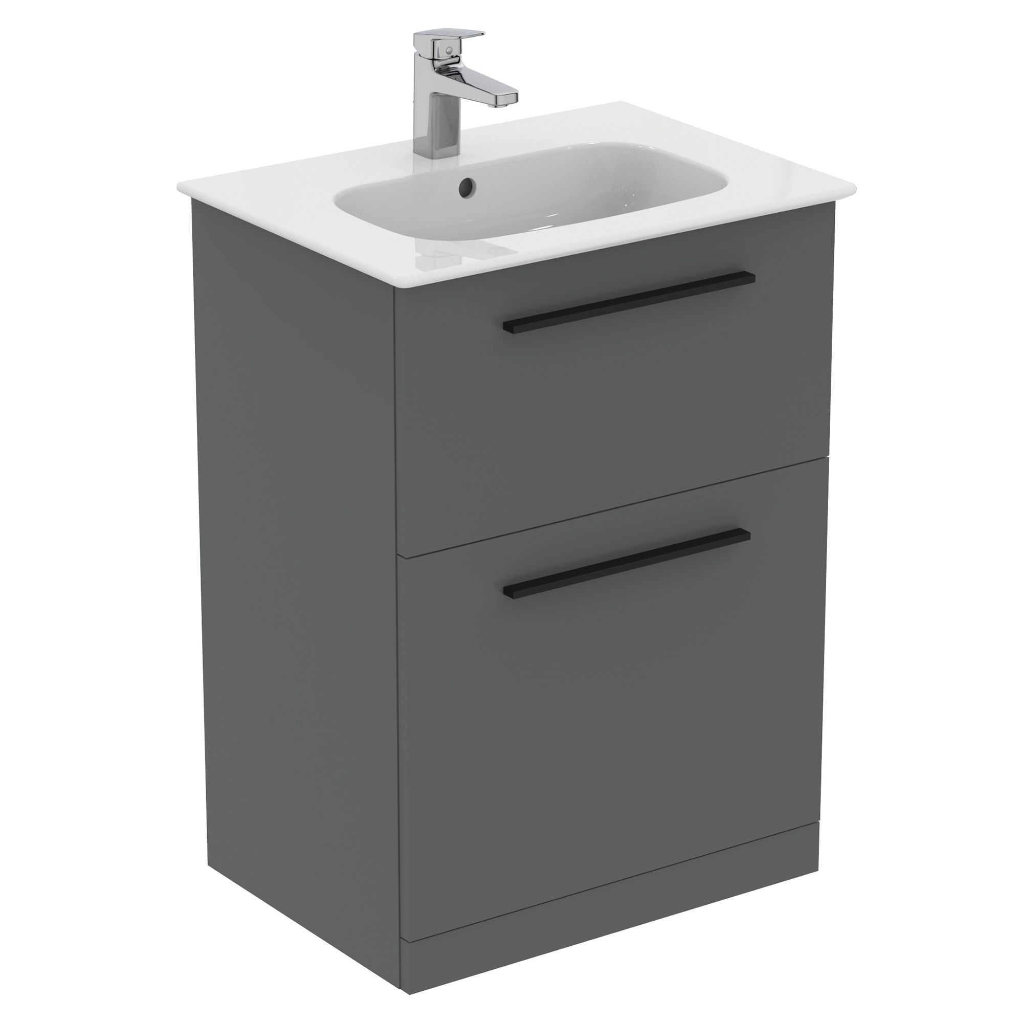 Ideal Standard i.life A Standard Gloss Quartz Grey Freestanding Bathroom Vanity unit (H)85.3cm (W)60cm