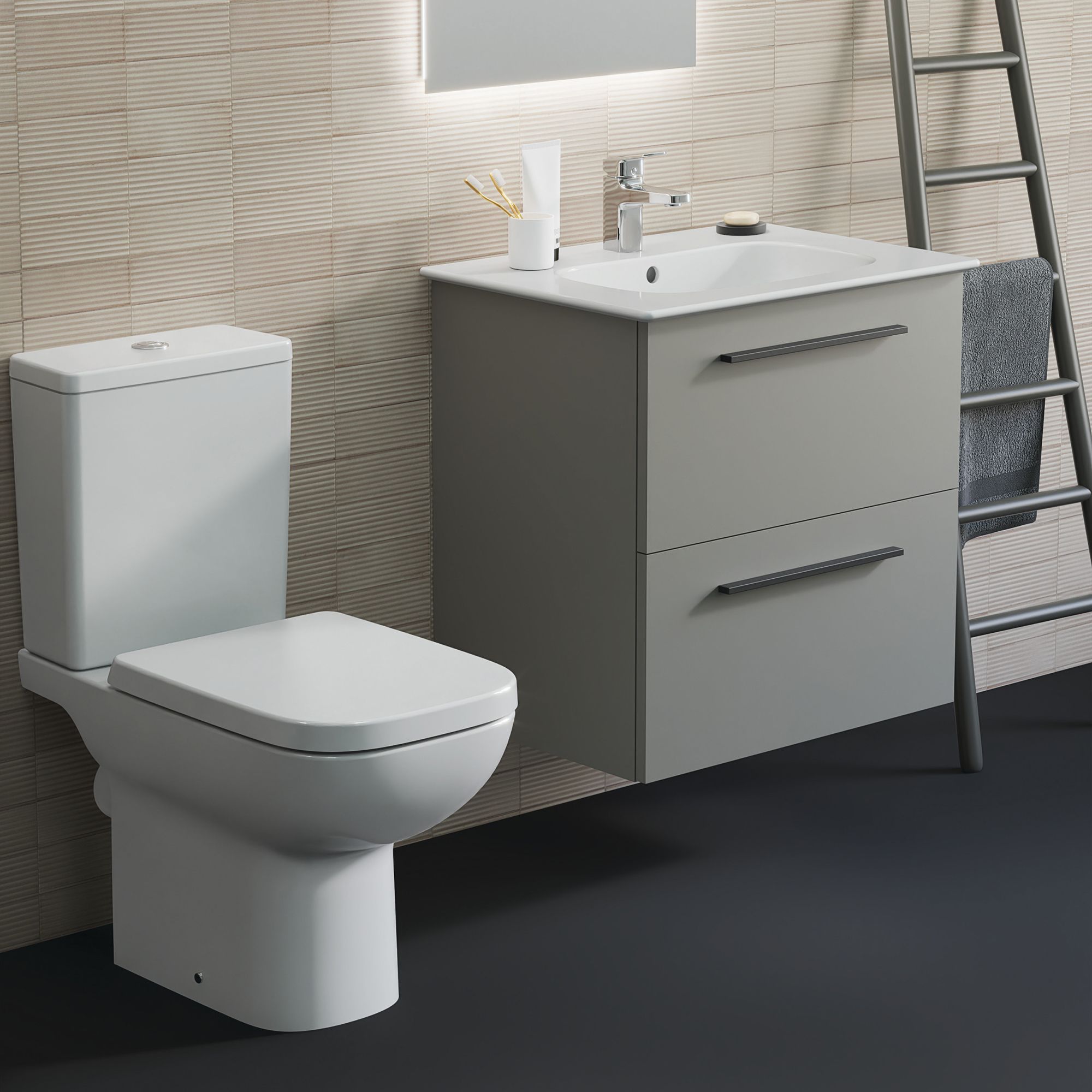 Ideal Standard i.life A Standard Gloss Quartz Grey Wall-mounted Bathroom Vanity unit (H)63cm (W)60cm