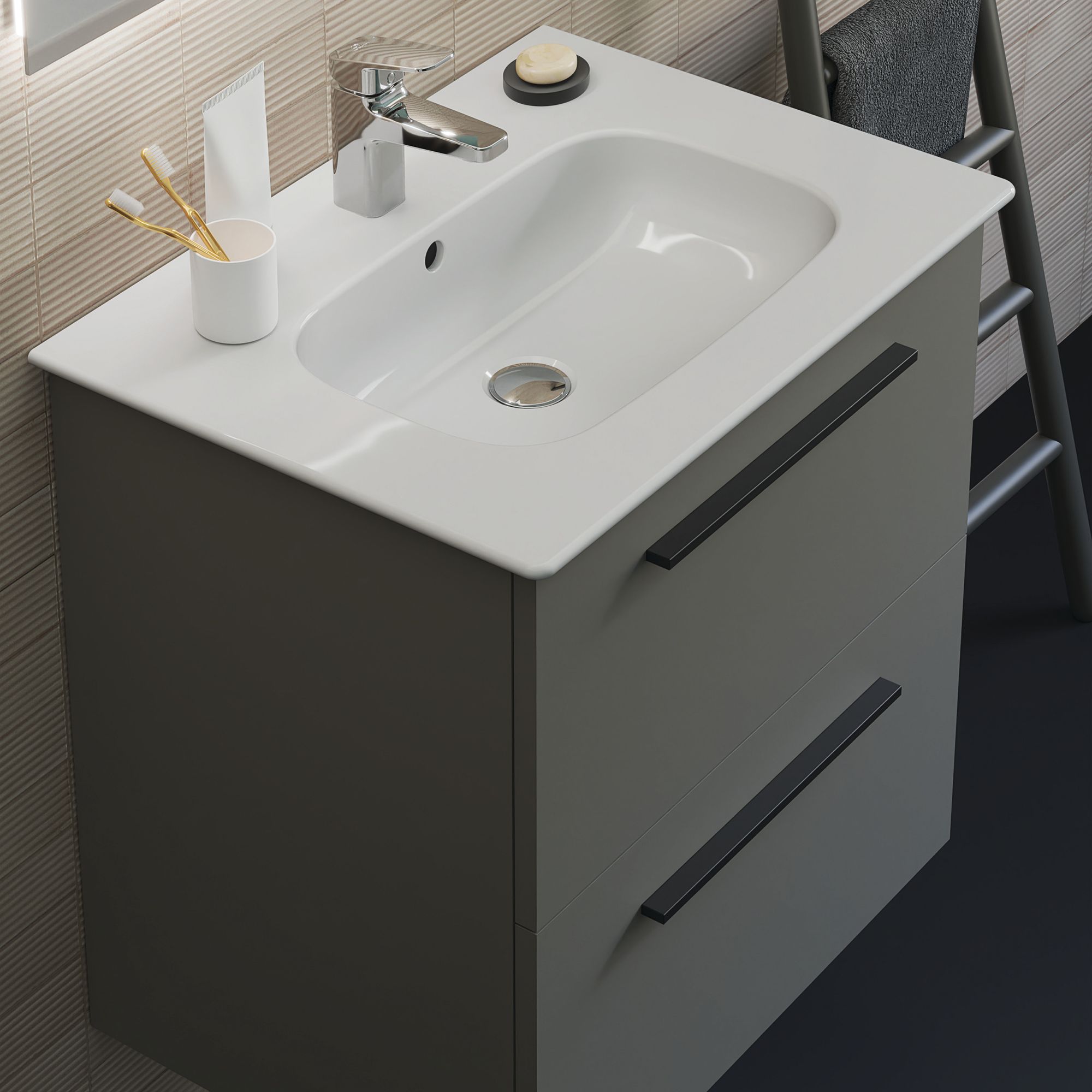 Ideal Standard i.life A Standard Gloss Quartz Grey Wall-mounted Bathroom Vanity unit (H)63cm (W)60cm
