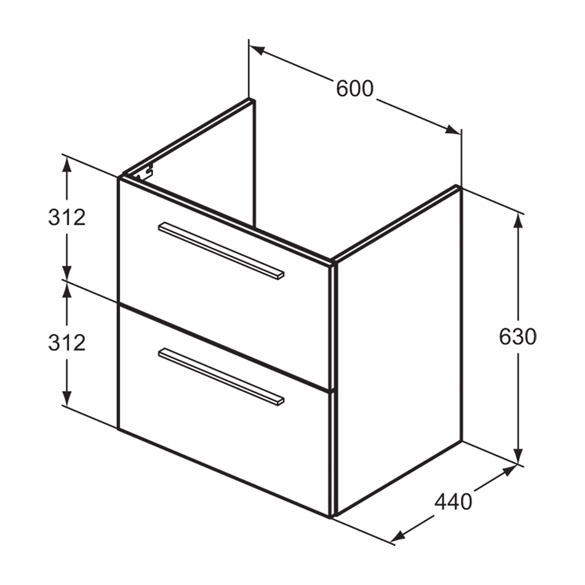 Ideal Standard i.life A Standard Gloss Quartz Grey Wall-mounted Bathroom Vanity unit (H)63cm (W)60cm