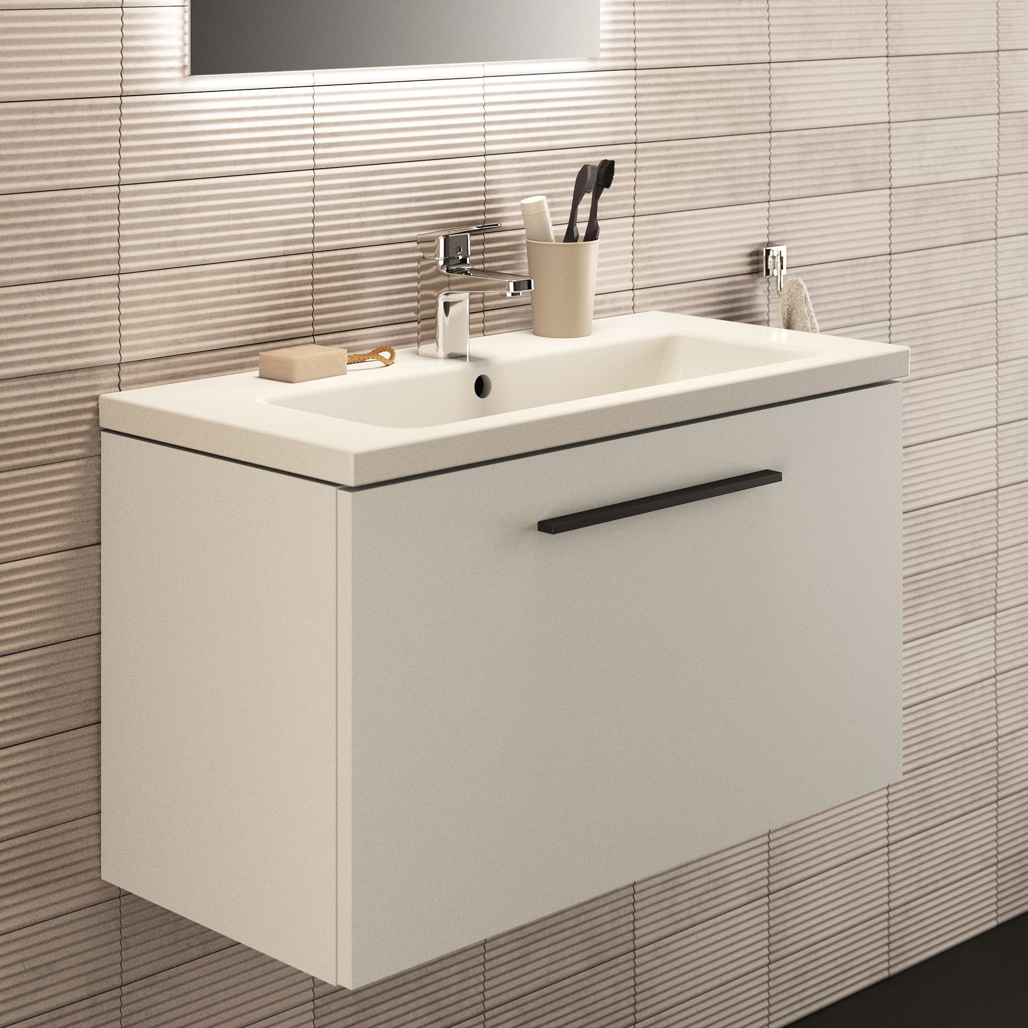 Ideal Standard i.life S Compact Matt White Wall-mounted Bathroom Vanity unit (H)44cm (W)80cm