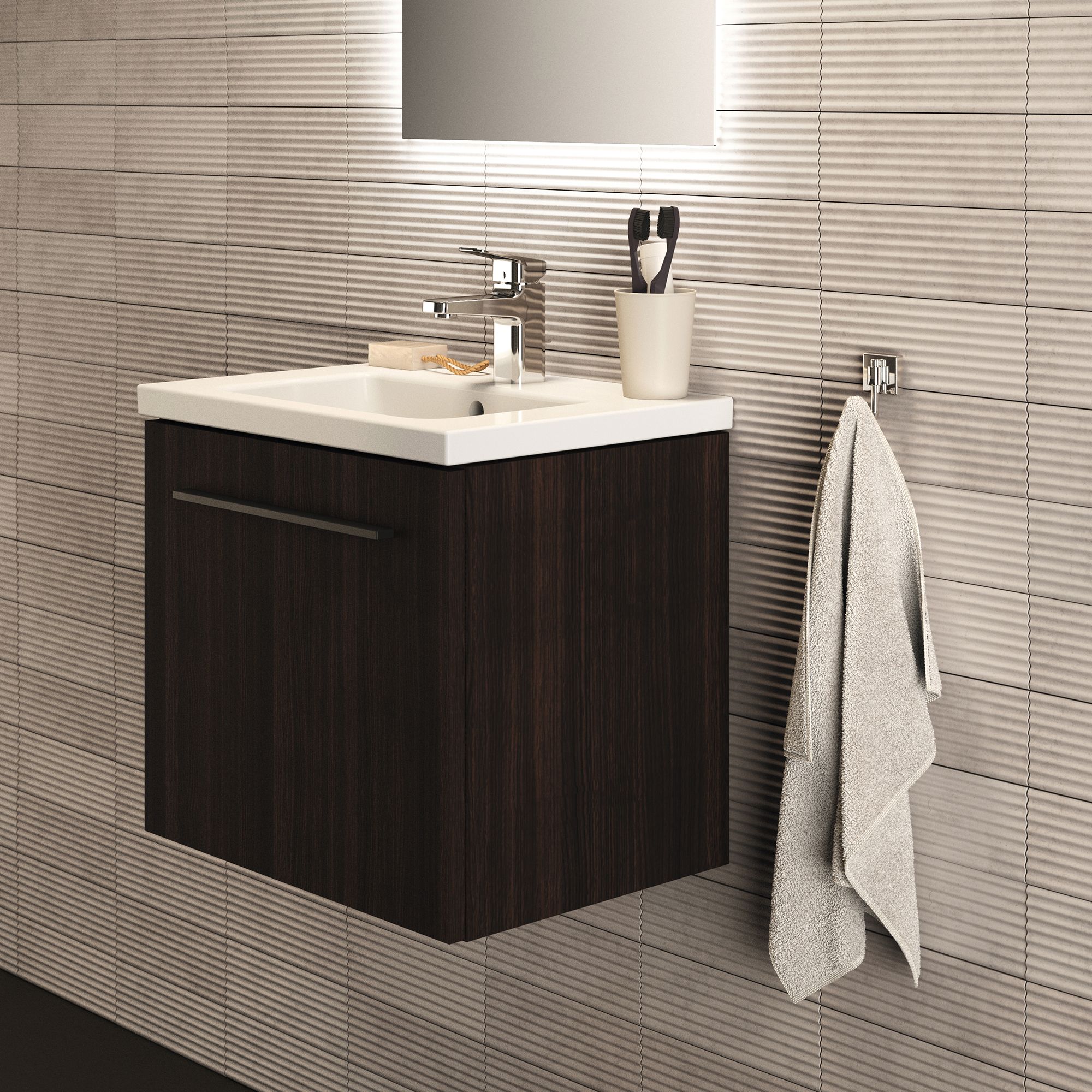 Ideal Standard i.Life S Matt Coffee brown Oak effect Wall-mounted Vanity unit & basin set - Includes Aluminium Handle (W)500mm (H)440mm