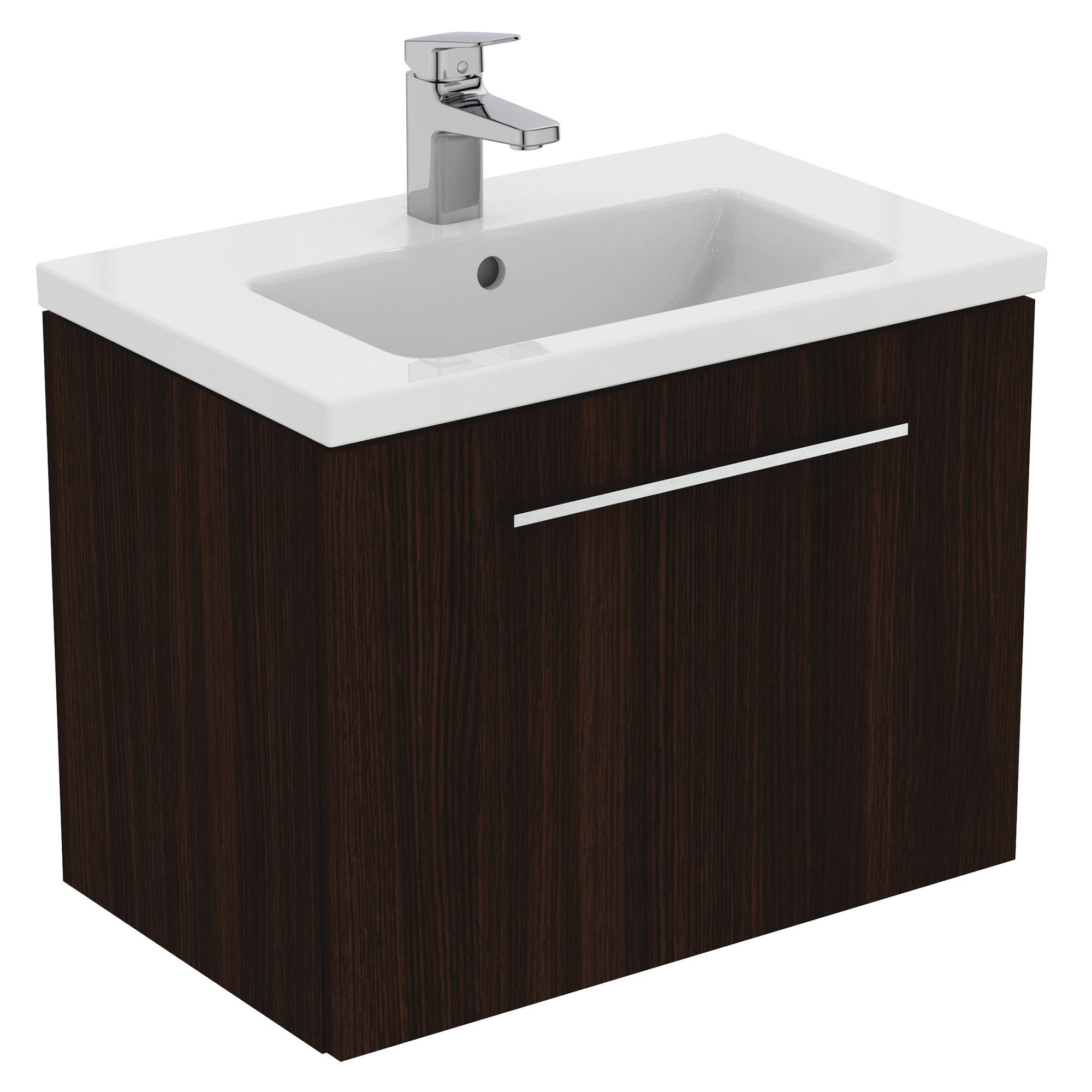 Ideal Standard i.Life S Matt Coffee brown Oak effect Wall-mounted Vanity unit & basin set - Includes Aluminium Handle (W)600mm (H)440mm