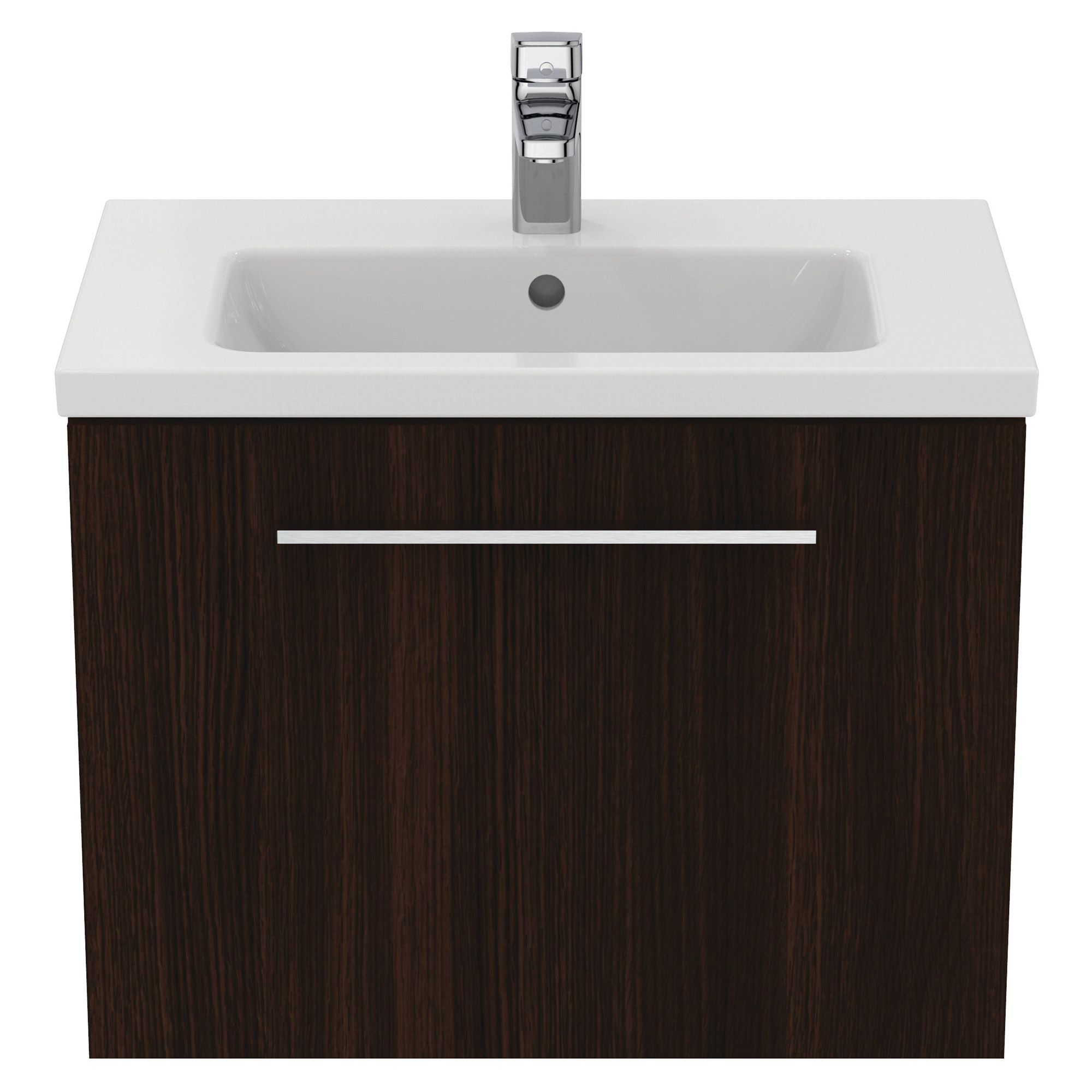 Ideal Standard i.Life S Matt Coffee brown Oak effect Wall-mounted Vanity unit & basin set - Includes Aluminium Handle (W)600mm (H)440mm