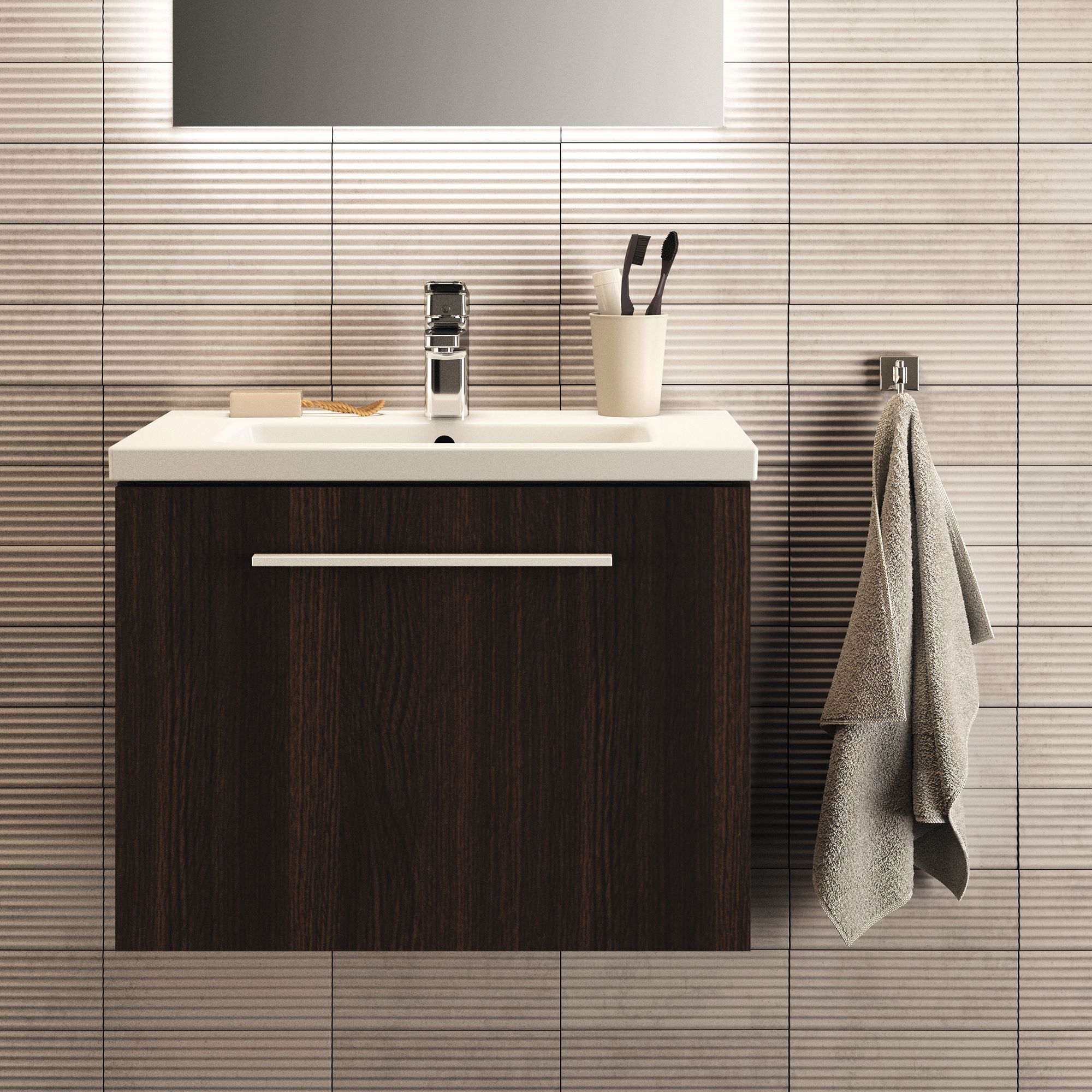 Ideal Standard i.Life S Matt Coffee brown Oak effect Wall-mounted Vanity unit & basin set - Includes Aluminium Handle (W)600mm (H)440mm