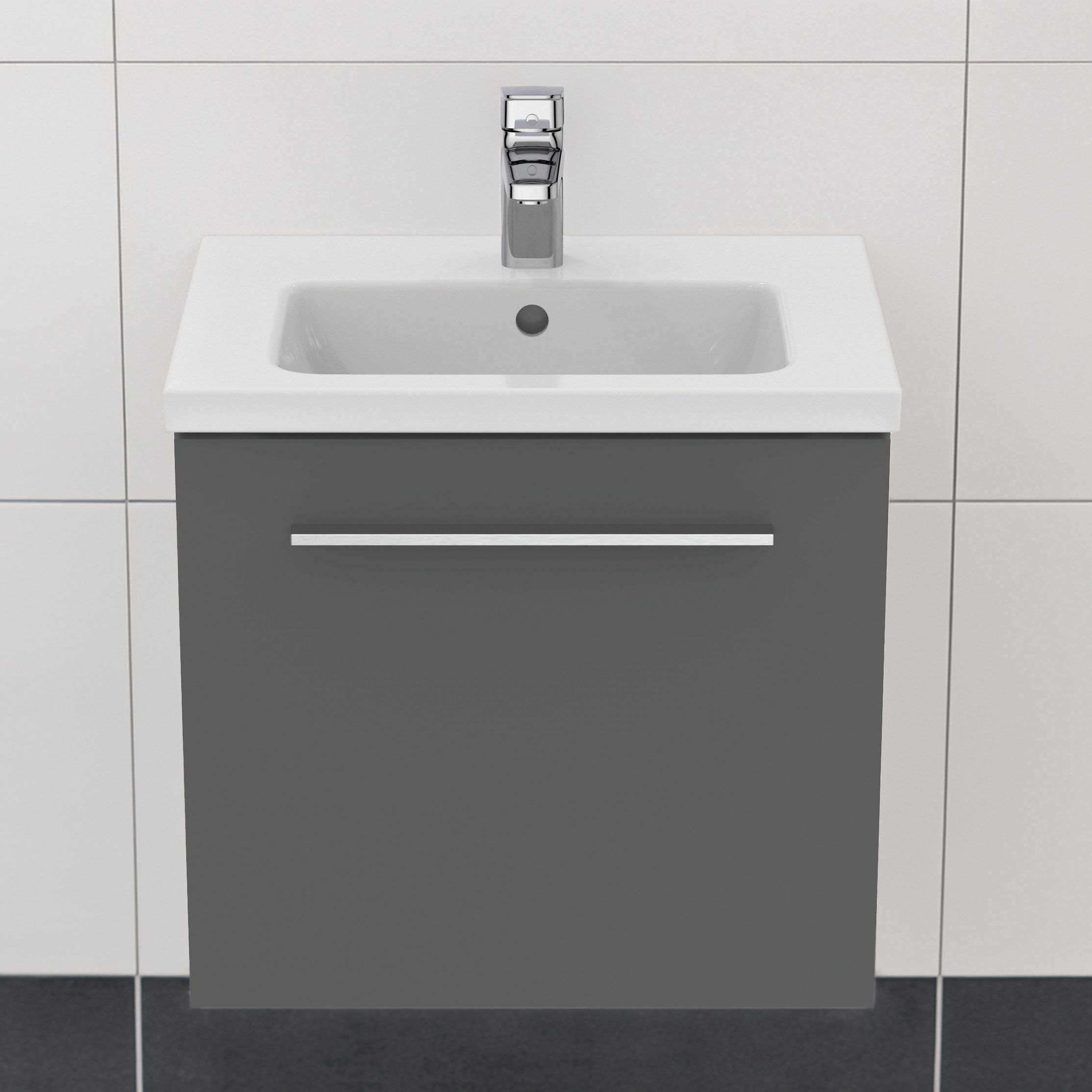 Ideal Standard i.Life S Matt Quartz grey Wall-mounted Vanity unit & basin set - Includes Aluminium Handle (W)500mm (H)440mm