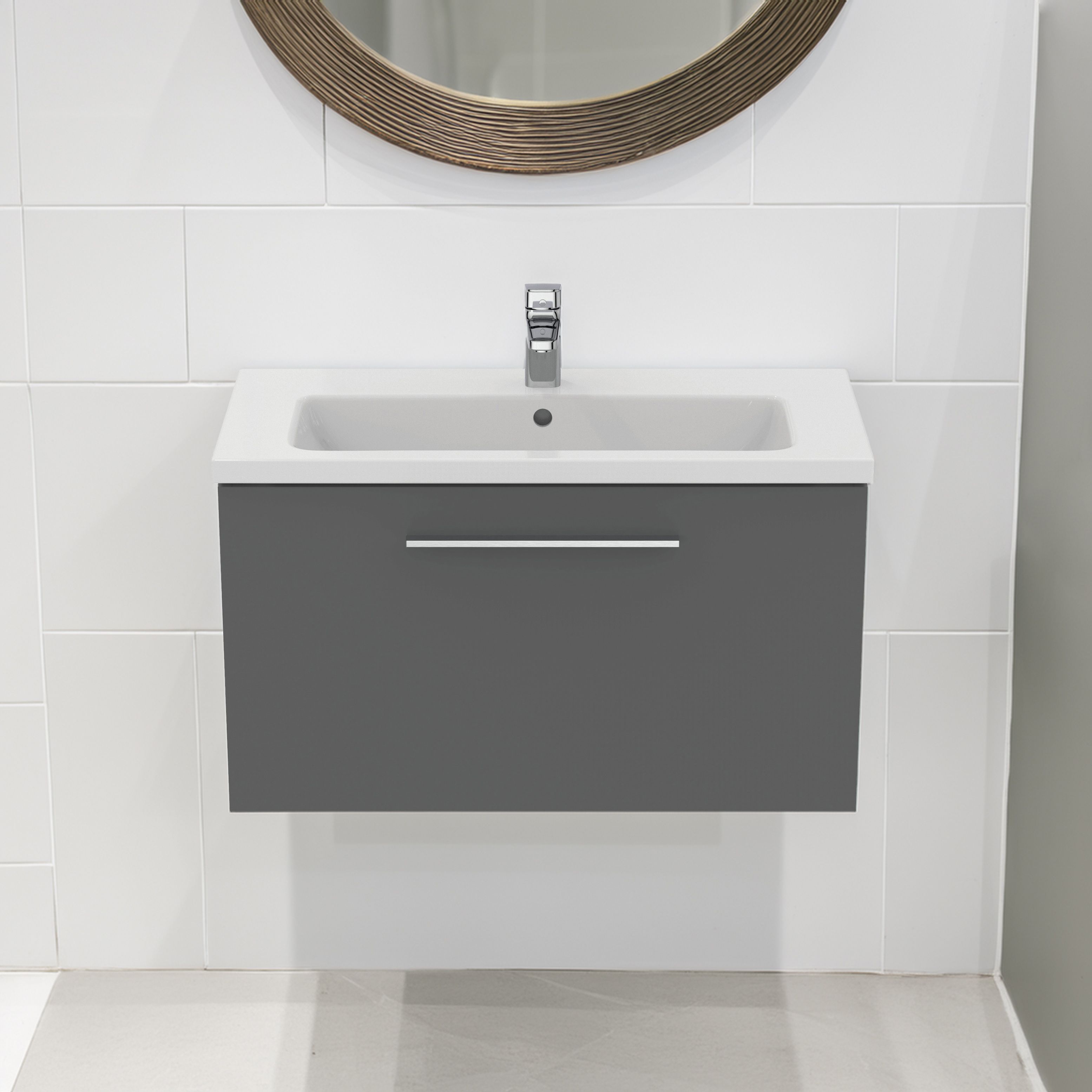 Ideal Standard i.Life S Matt Quartz grey Wall-mounted Vanity unit & basin set - Includes Aluminium Handle (W)800mm (H)440mm