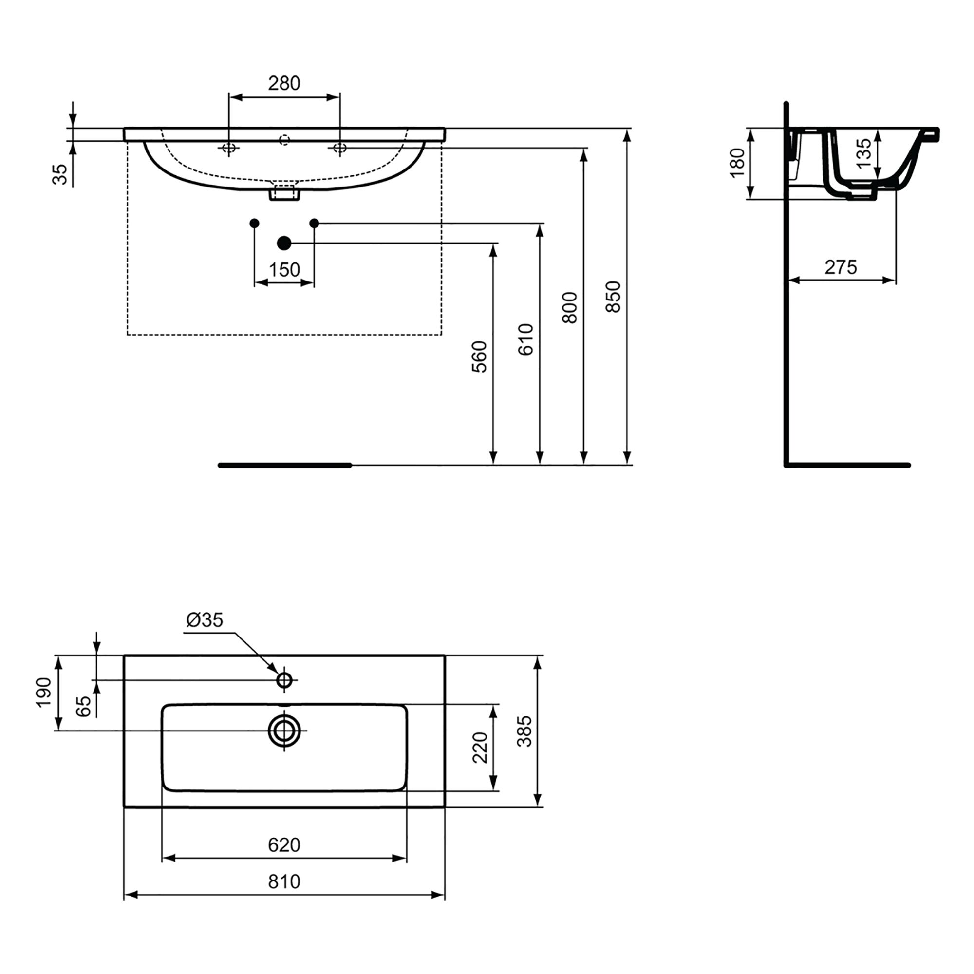 Ideal Standard i.Life S Matt Quartz grey Wall-mounted Vanity unit & basin set - Includes Aluminium Handle (W)800mm (H)440mm