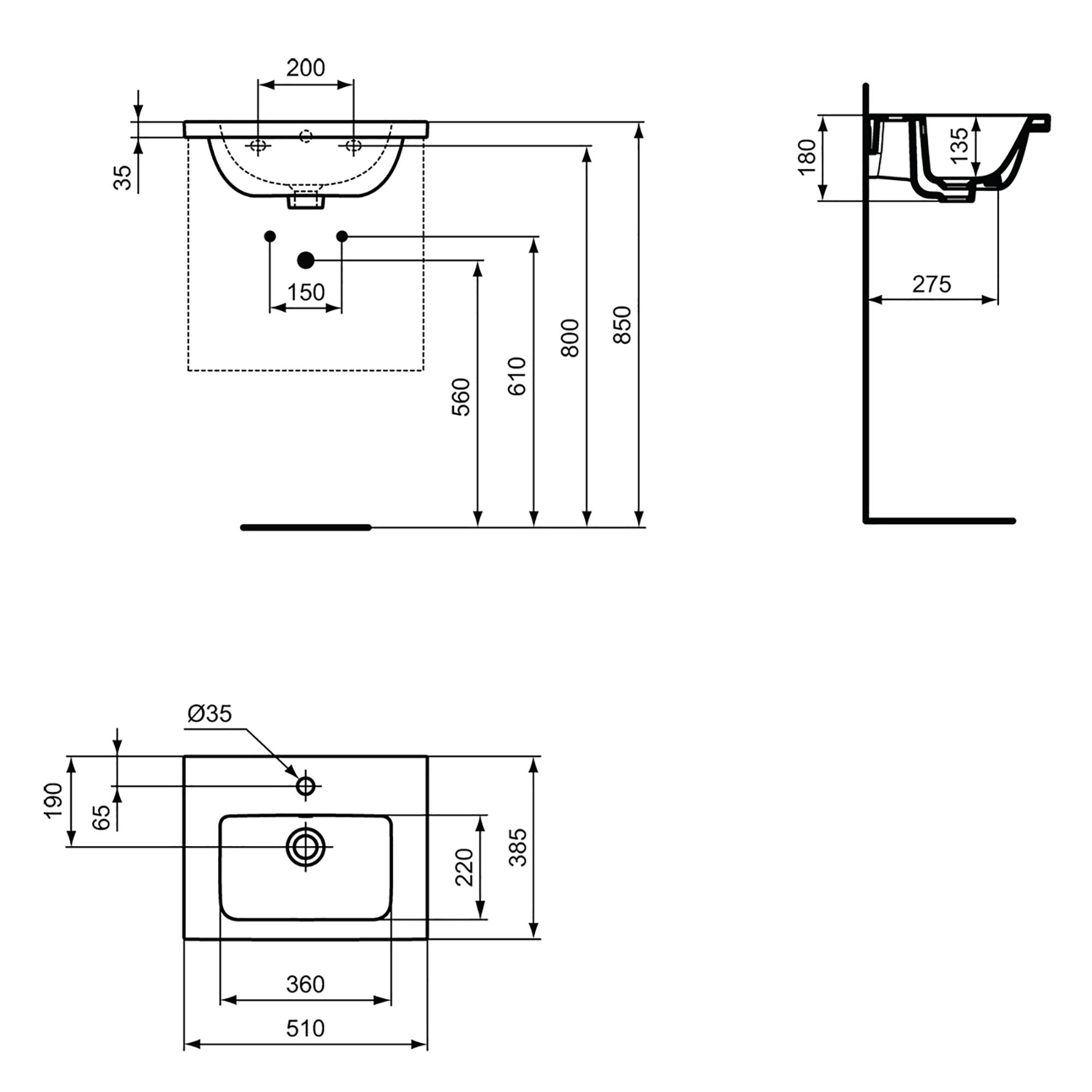 Ideal Standard i.Life S Matt White Wall-mounted Vanity unit & basin set - Includes Aluminium Handle (W)500mm (H)440mm