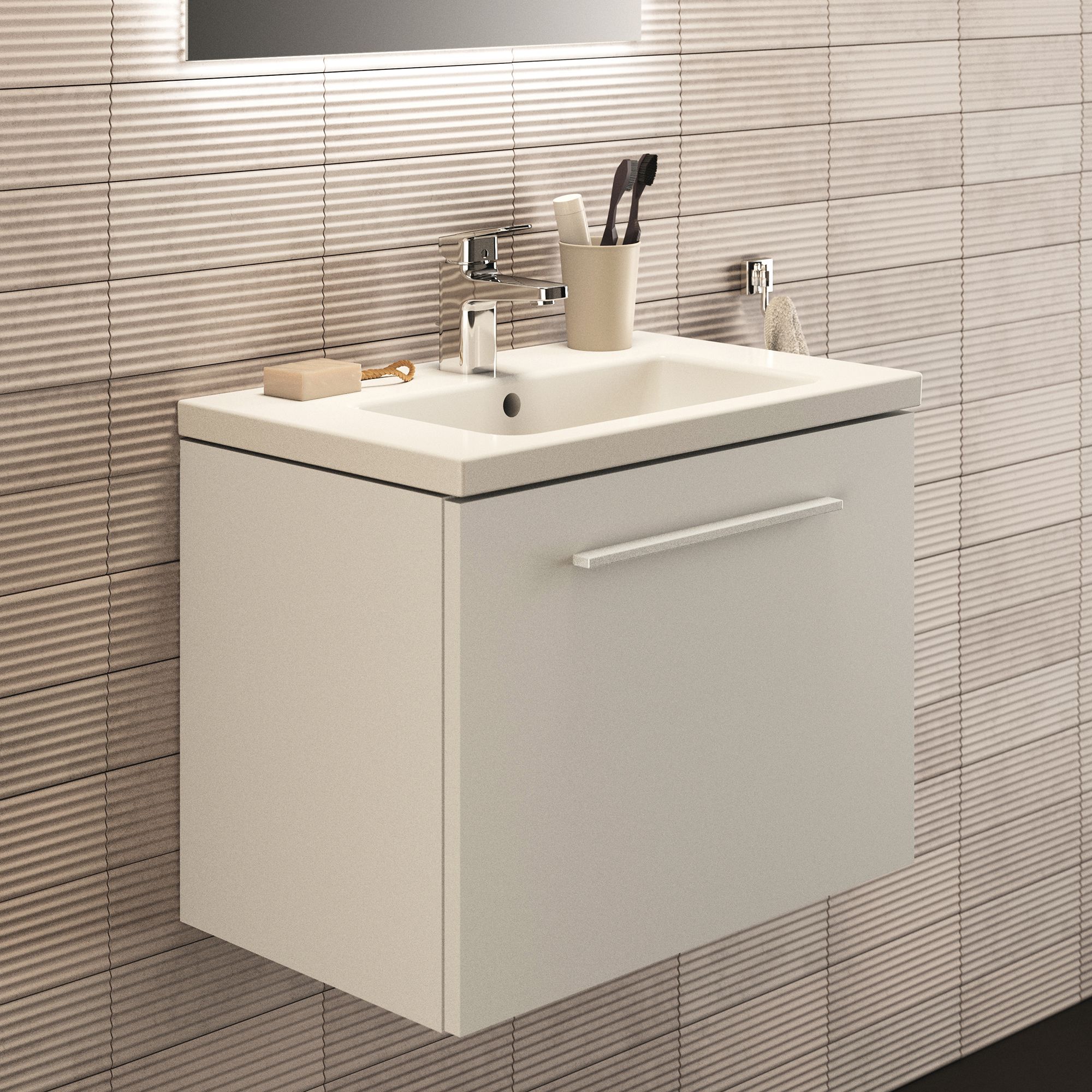 Ideal Standard i.Life S Matt White Wall-mounted Vanity unit & basin set - Includes Aluminium Handle (W)600mm (H)440mm