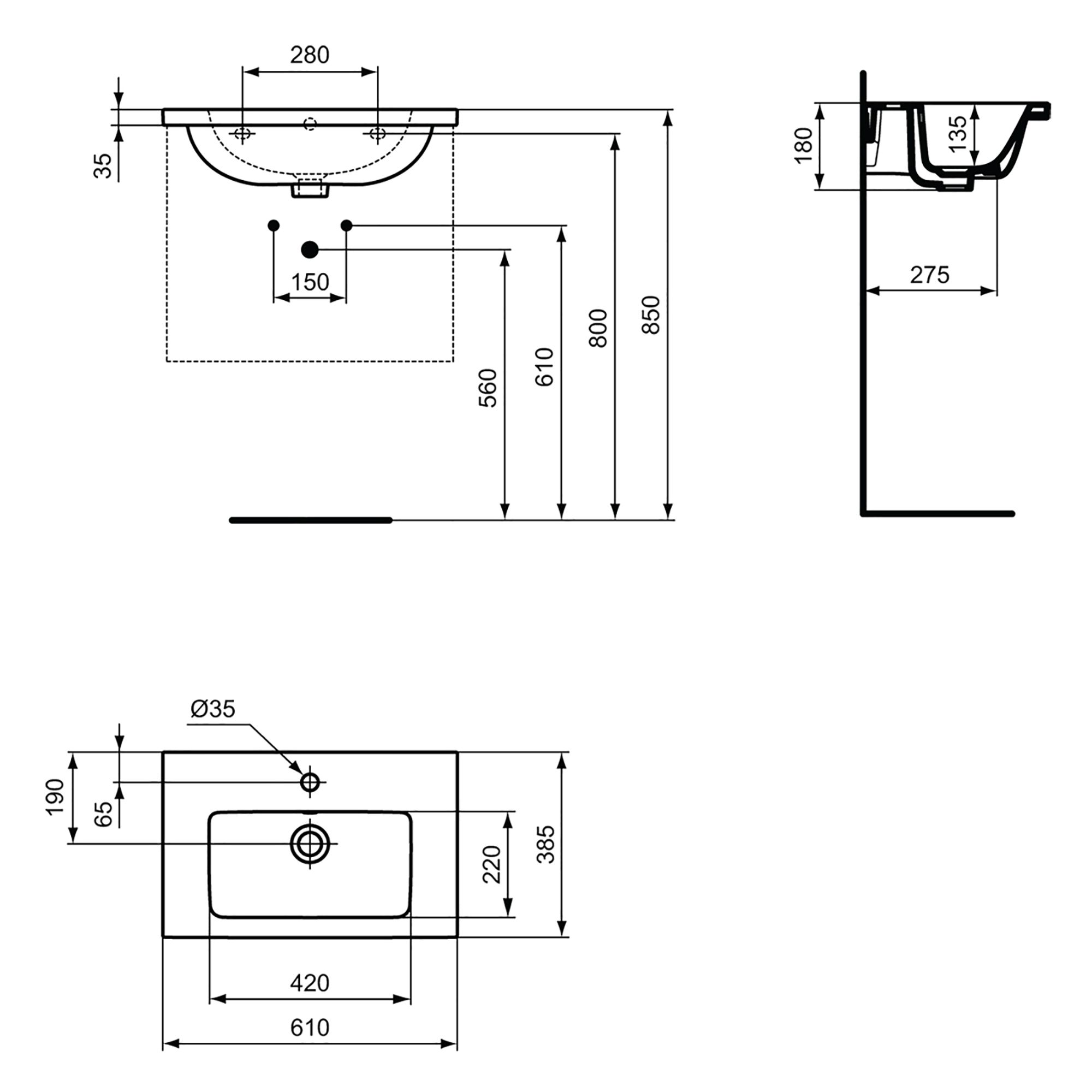 Ideal Standard i.Life S Matt White Wall-mounted Vanity unit & basin set - Includes Aluminium Handle (W)600mm (H)440mm