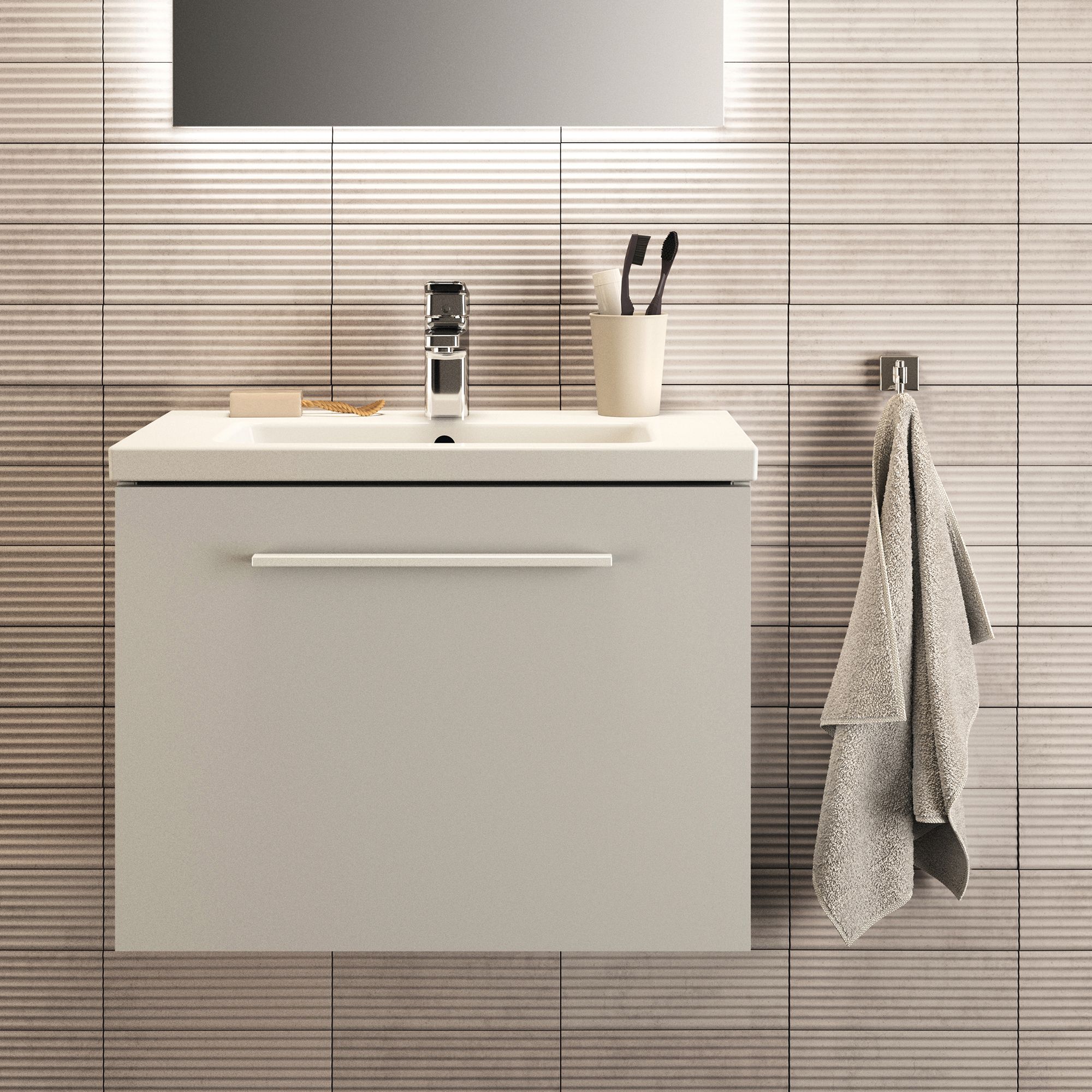 Ideal Standard i.Life S Matt White Wall-mounted Vanity unit & basin set - Includes Aluminium Handle (W)600mm (H)440mm