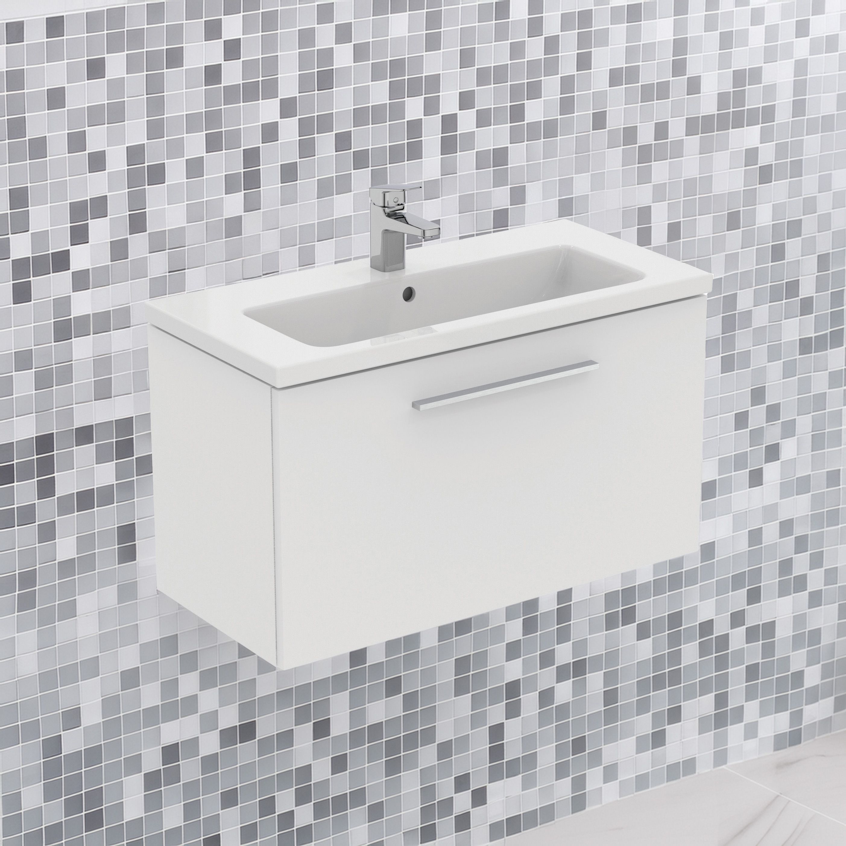 Ideal Standard i.Life S Matt White Wall-mounted Vanity unit & basin set - Includes Aluminium Handle (W)800mm (H)440mm