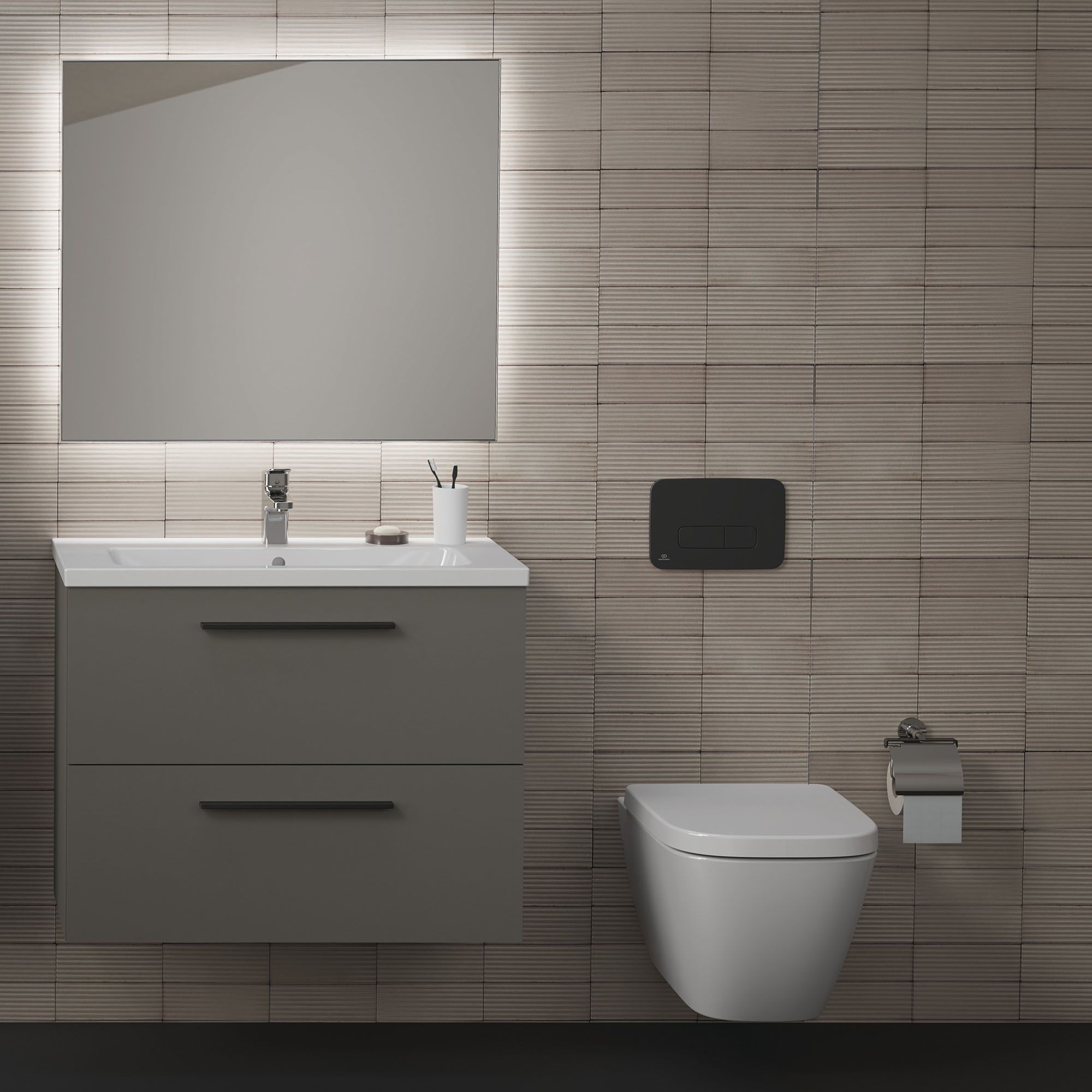 Ideal Standard i.life S Tall Gloss Quartz grey Single Wall-mounted Bathroom Cabinet (H)120cm (W)40cm