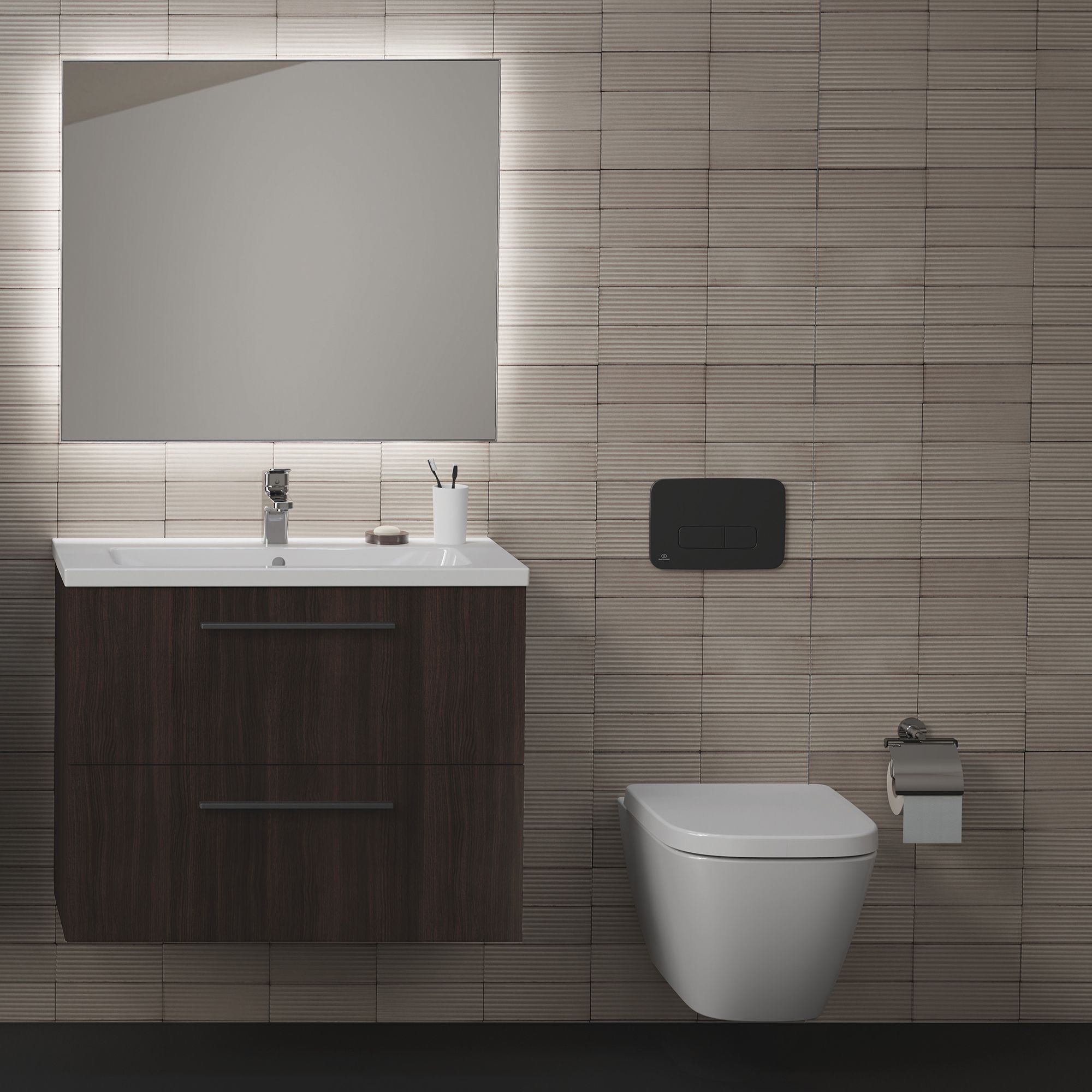 Ideal Standard i.life S Tall Satin Coffee brown Oak effect Single Wall-mounted Bathroom Cabinet (H)120cm (W)40cm