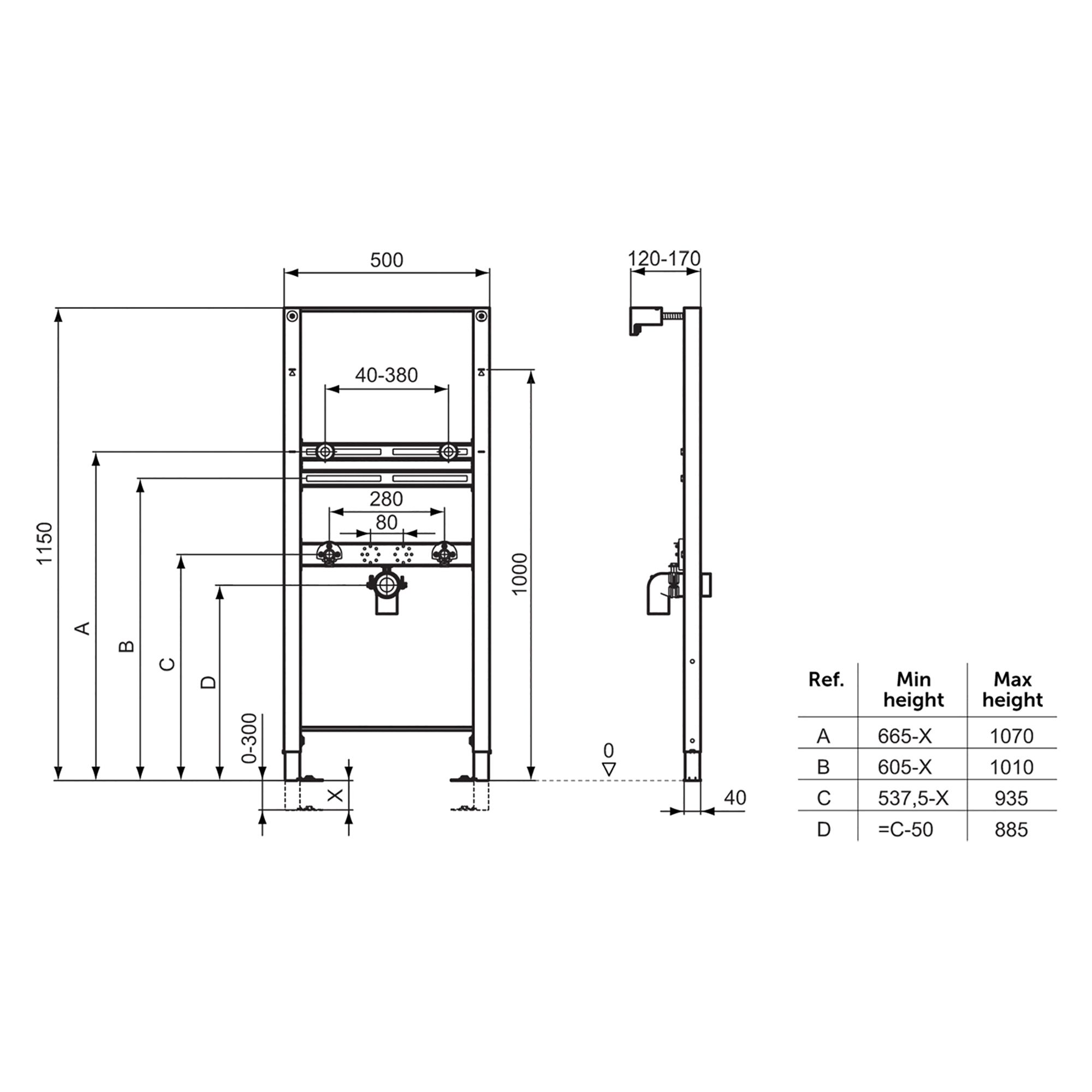 Ideal Standard ProSys Chrome effect Wall & floor mounted Basin frame (H)115cm (W)50cm