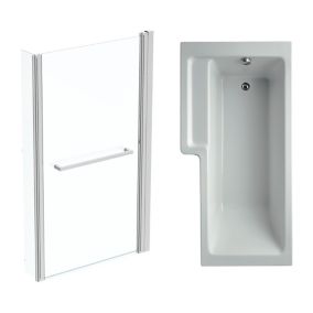 Ideal Standard Tempo Cube White L-shaped Left-handed Shower Bath, panel & screen set (L)1695mm