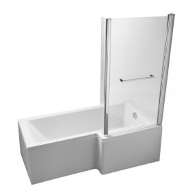 Ideal Standard Tempo Cube White L-shaped Right-handed Shower Bath, panel & screen set (L)1695mm