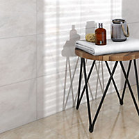 Illusion White Gloss Patterned Marble effect Ceramic Wall & floor Tile, Pack of 10, (L)360mm (W)275mm