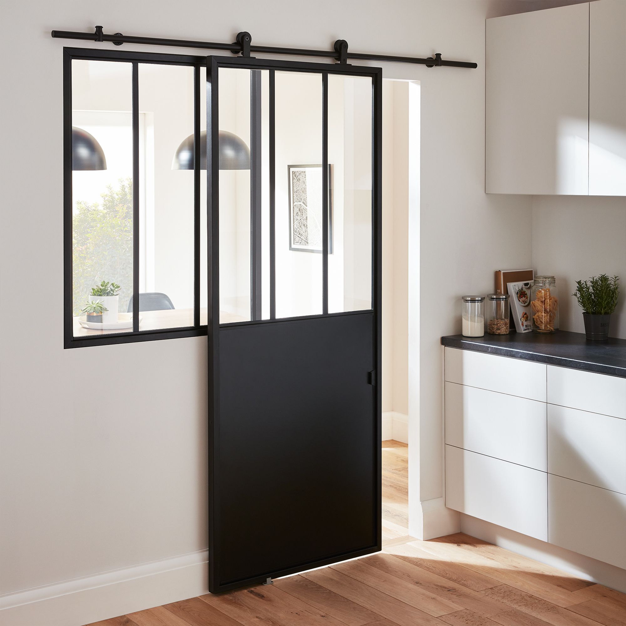 Industrial Black Powder-coated Sliding door track system (L) 200cm