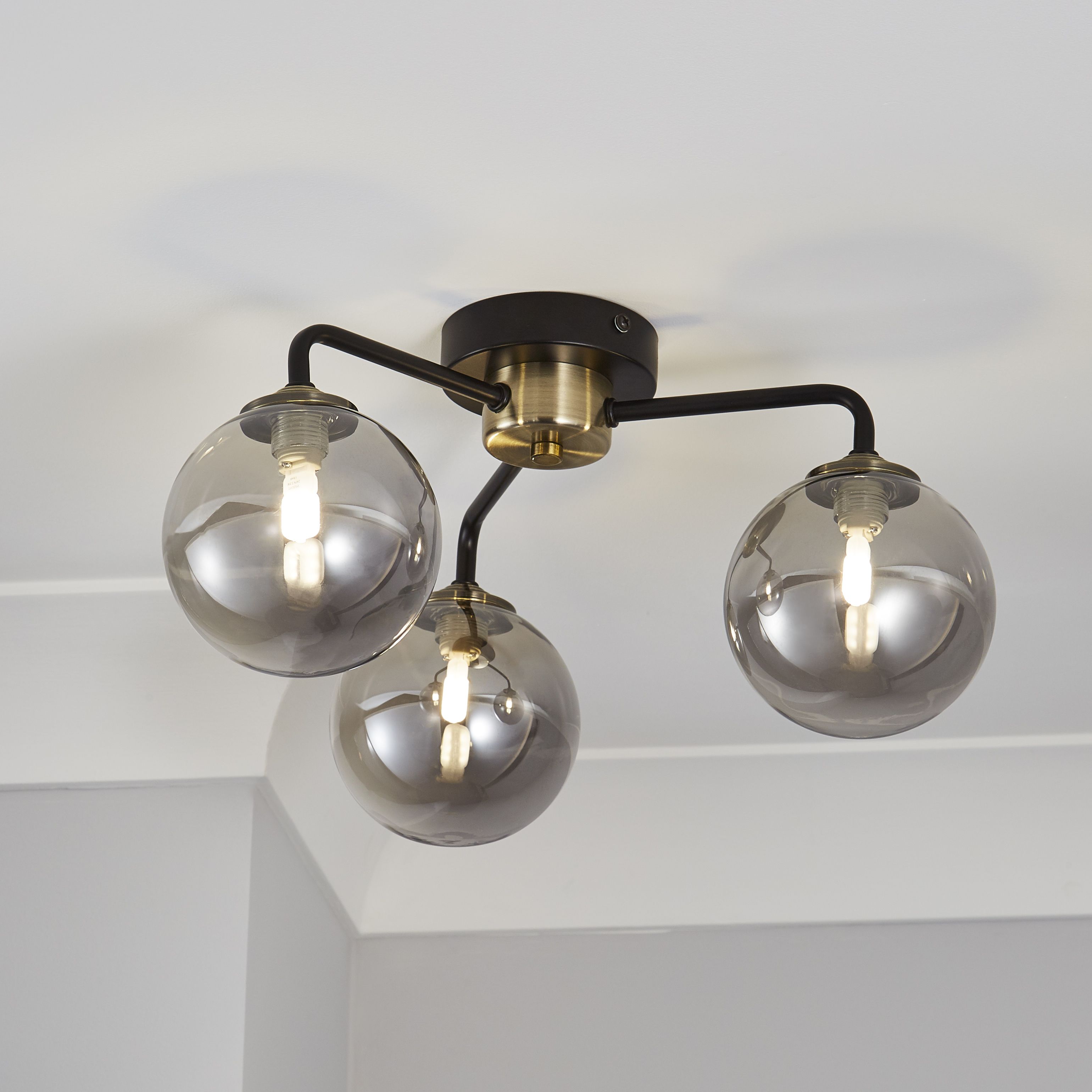 Inlight Agile Matt Glass & metal Black Antique brass & smoked glass effect Ceiling light