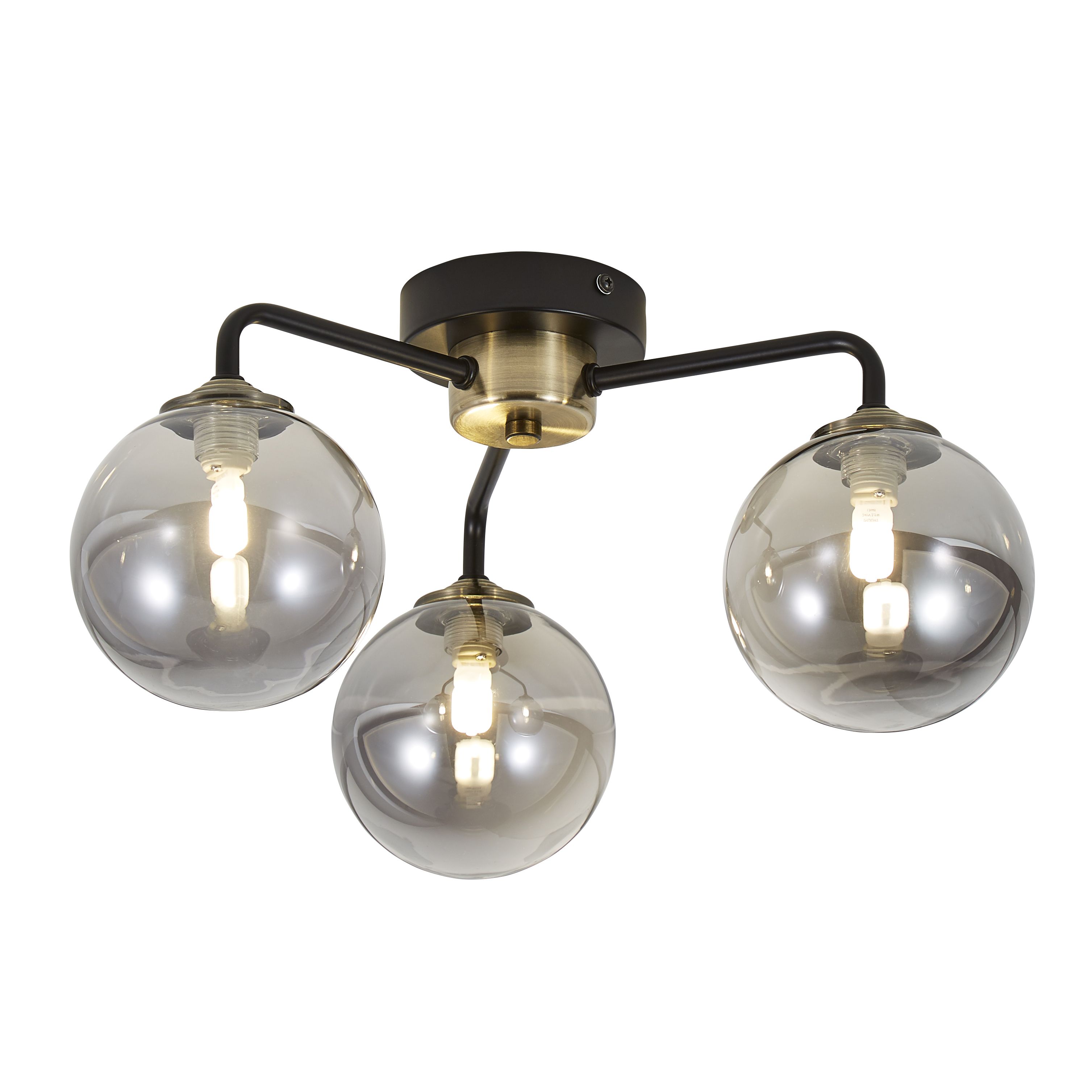 Inlight Agile Matt Glass & metal Black Antique brass & smoked glass effect Ceiling light