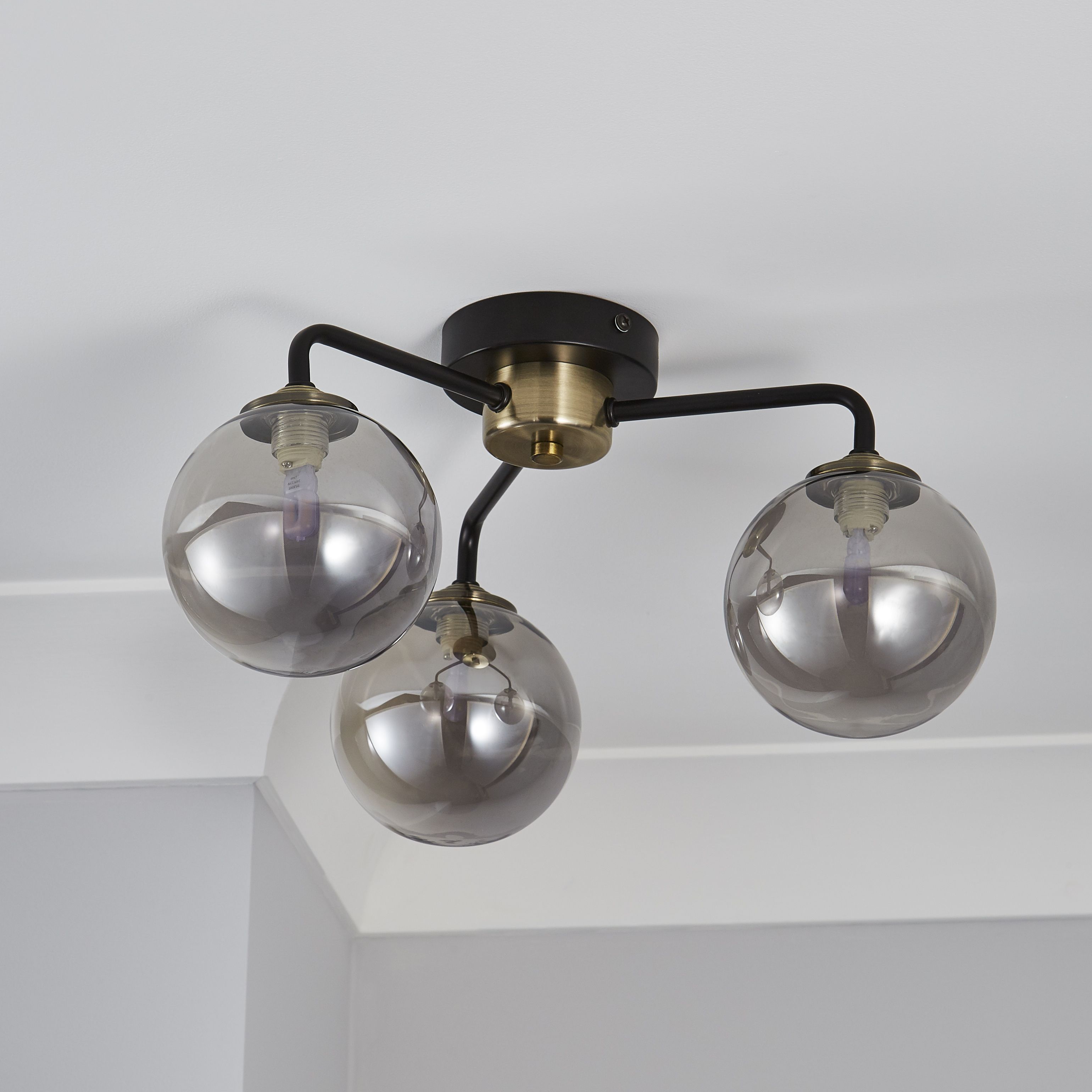 Inlight Agile Matt Glass & metal Black Antique brass & smoked glass effect Ceiling light