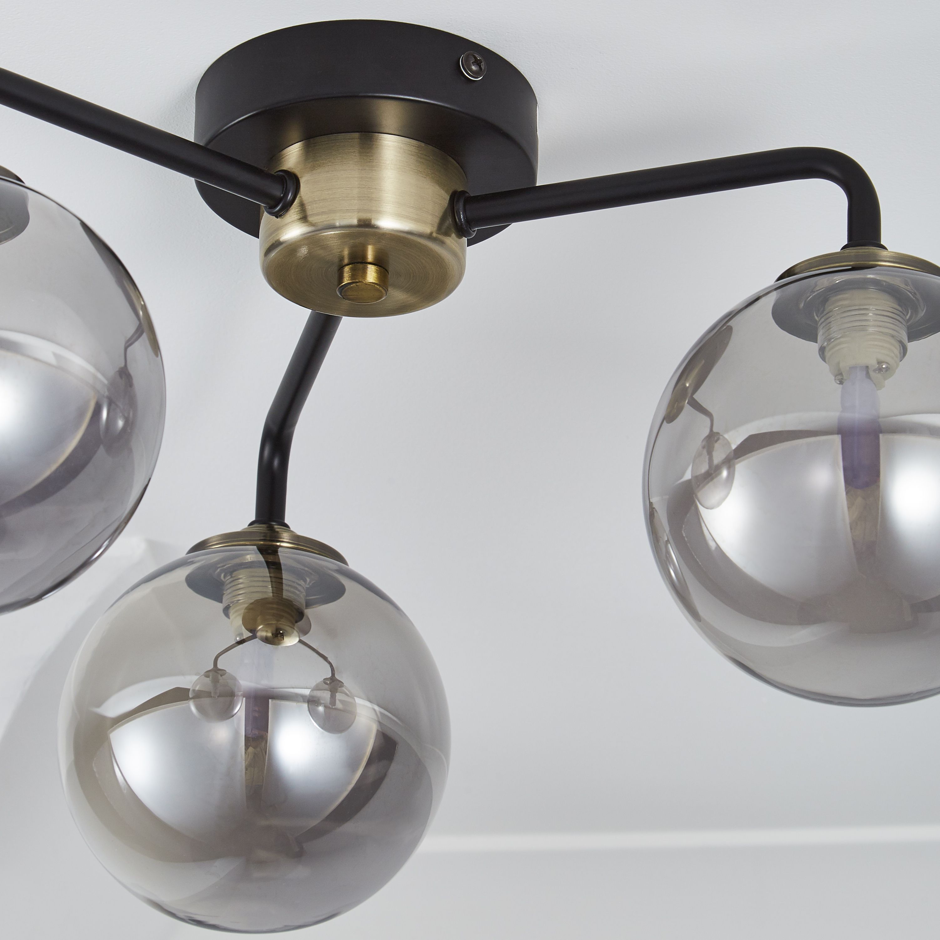 Inlight Agile Matt Glass & metal Black Antique brass & smoked glass effect Ceiling light