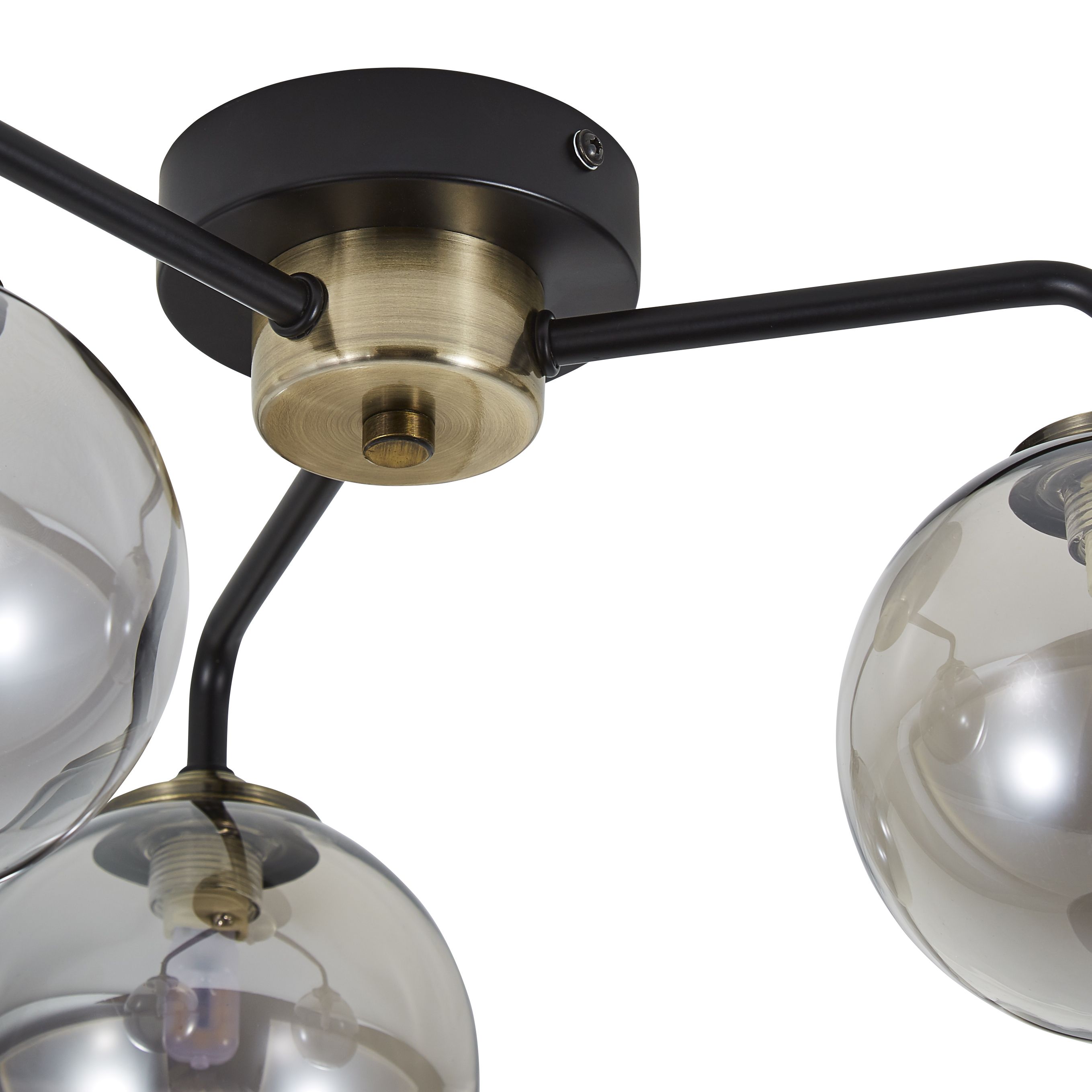Inlight Agile Matt Glass & metal Black Antique brass & smoked glass effect Ceiling light