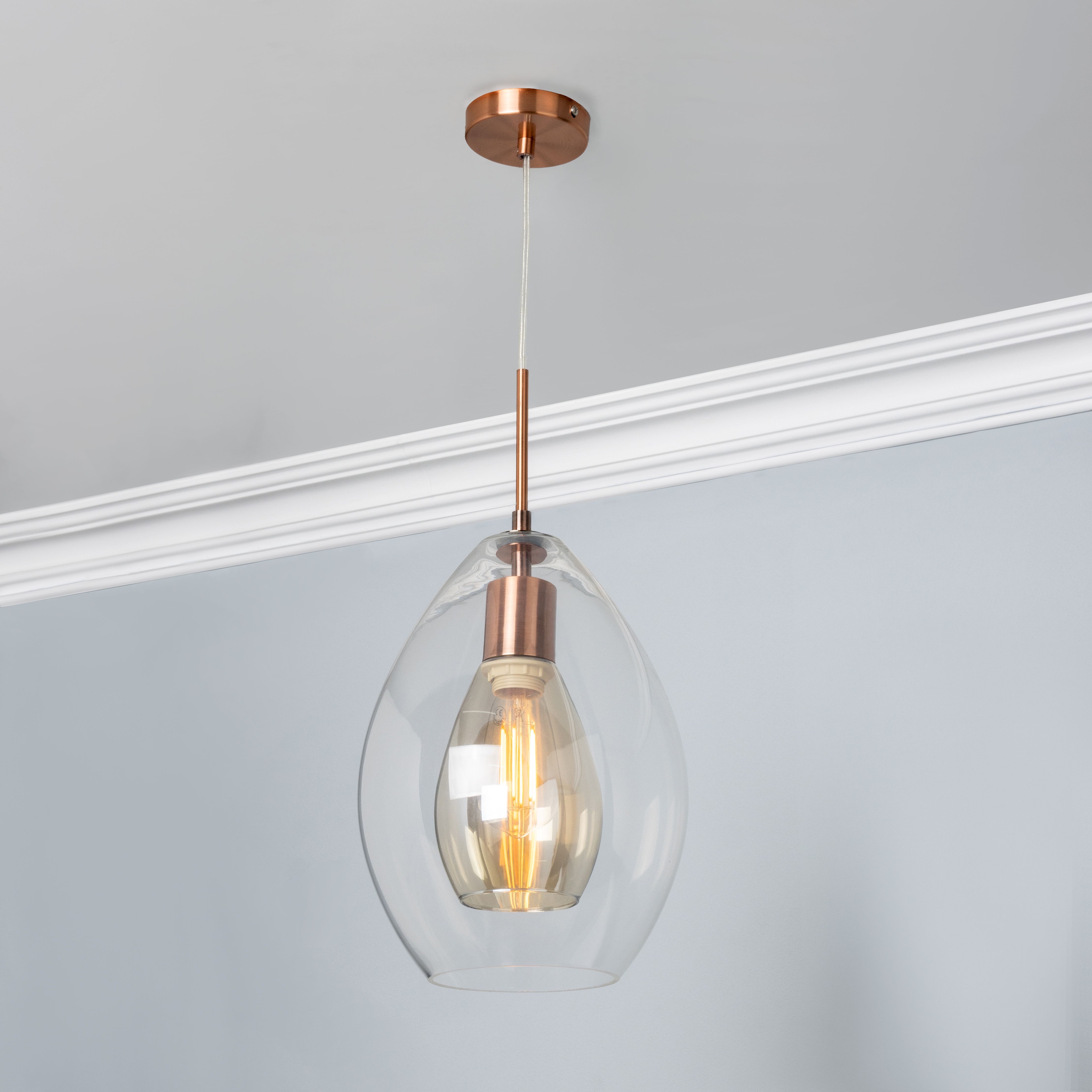 Inlight Batu Satin Copper effect Pendant ceiling light, (Dia)250mm