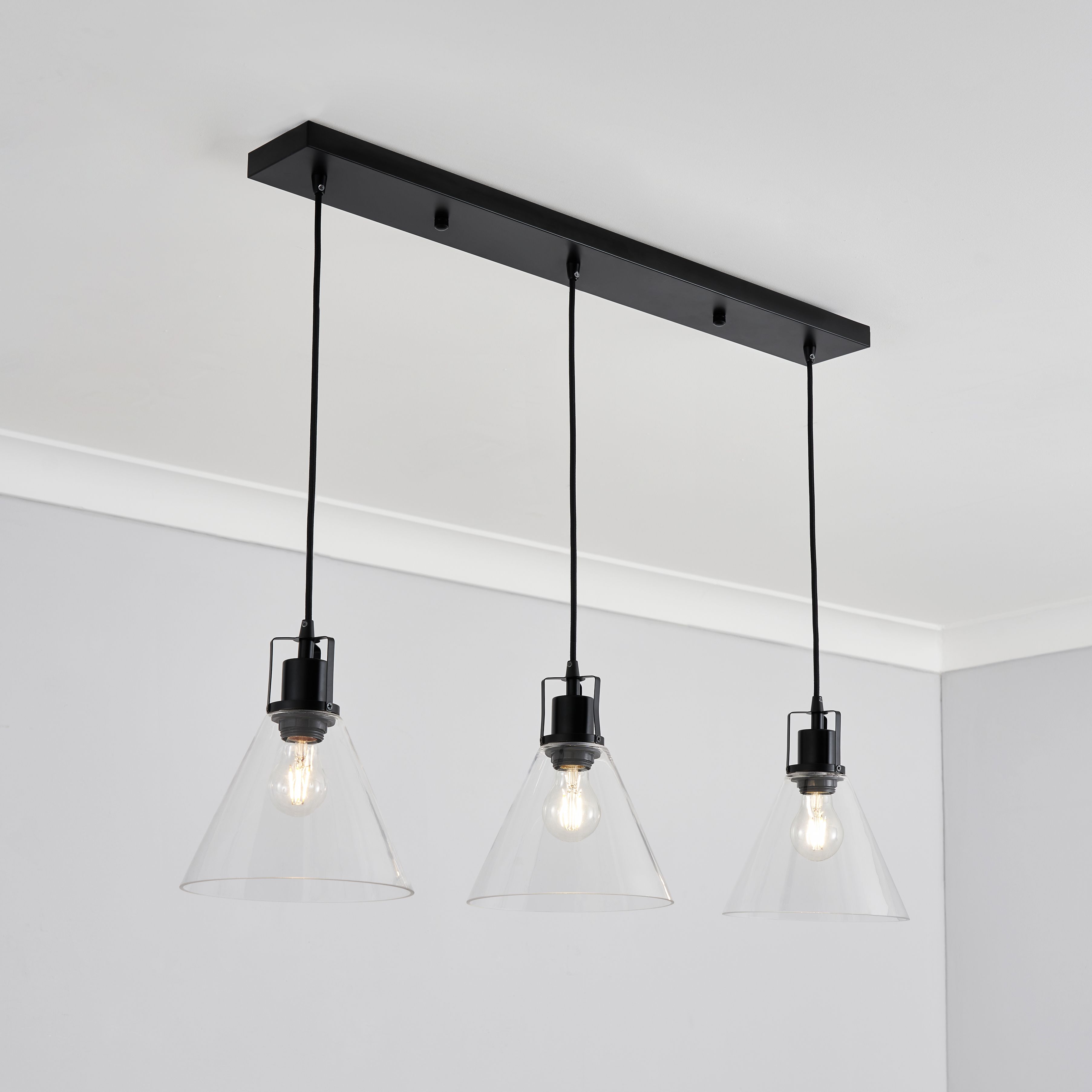 Inlight Dafyd Matt Glass & metal Matt Black/Clear 3 Lamp LED Ceiling light