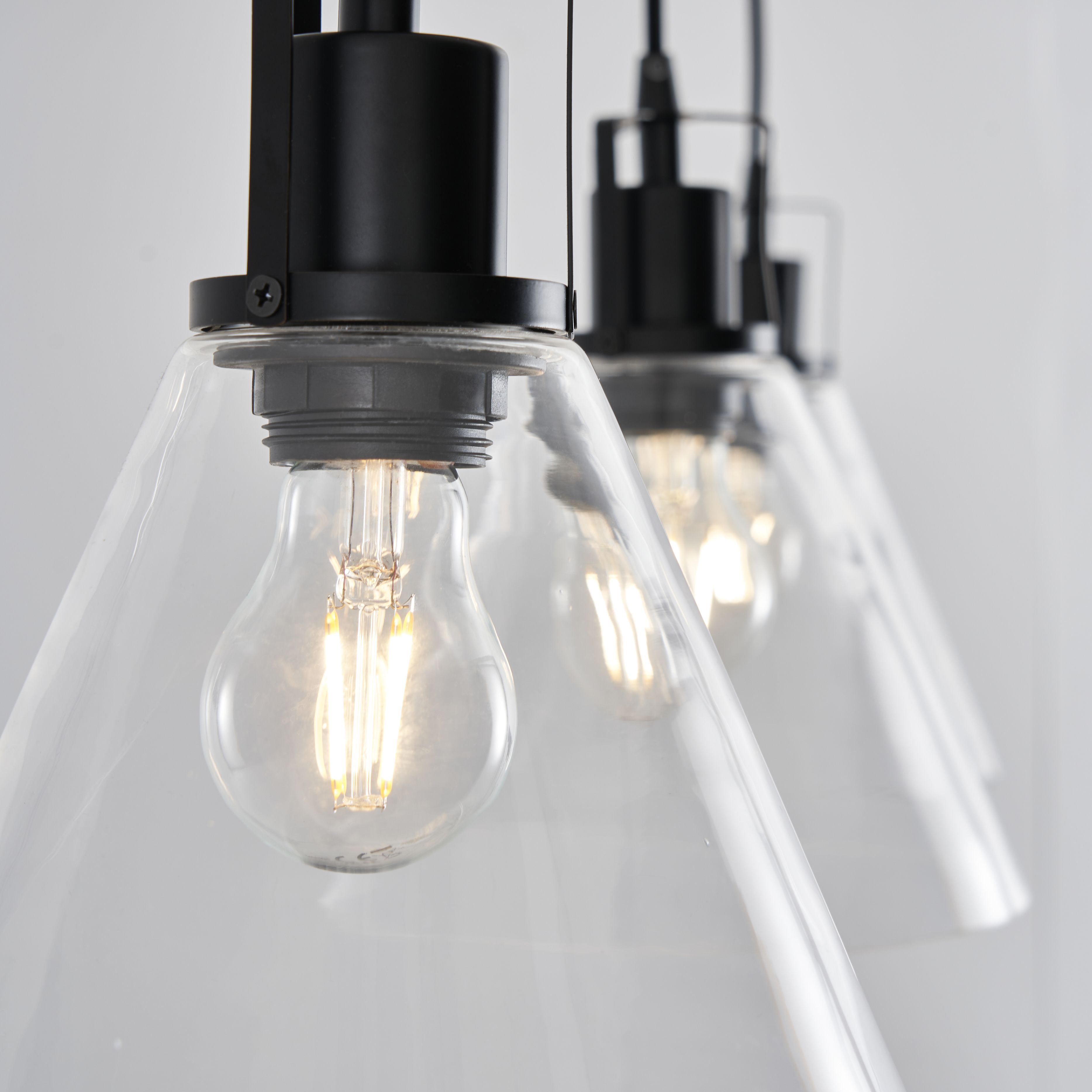 Inlight Dafyd Matt Glass & metal Matt Black/Clear 3 Lamp LED Ceiling light
