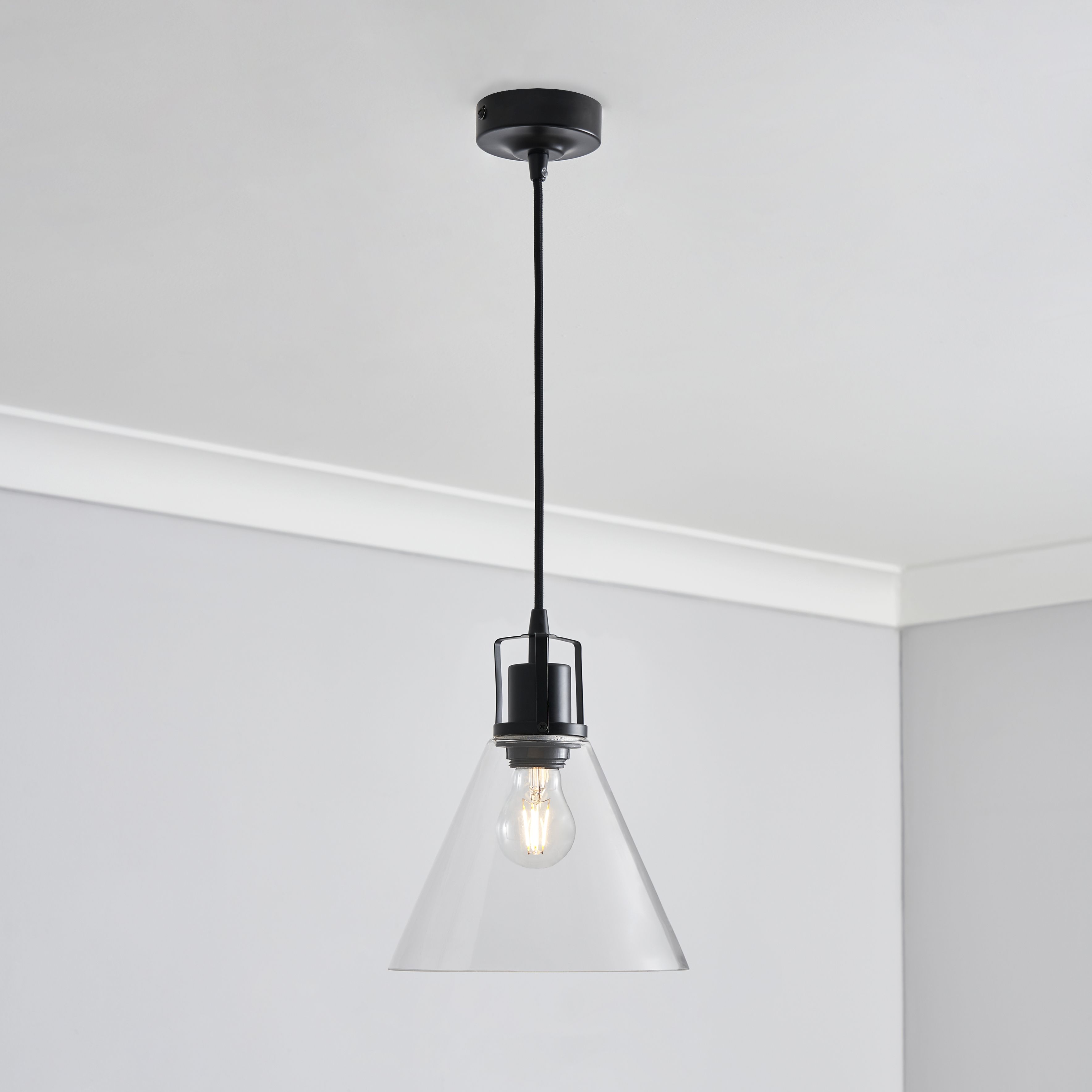 Inlight Dafyd Matt Glass & metal Matt Black/Clear LED Ceiling light