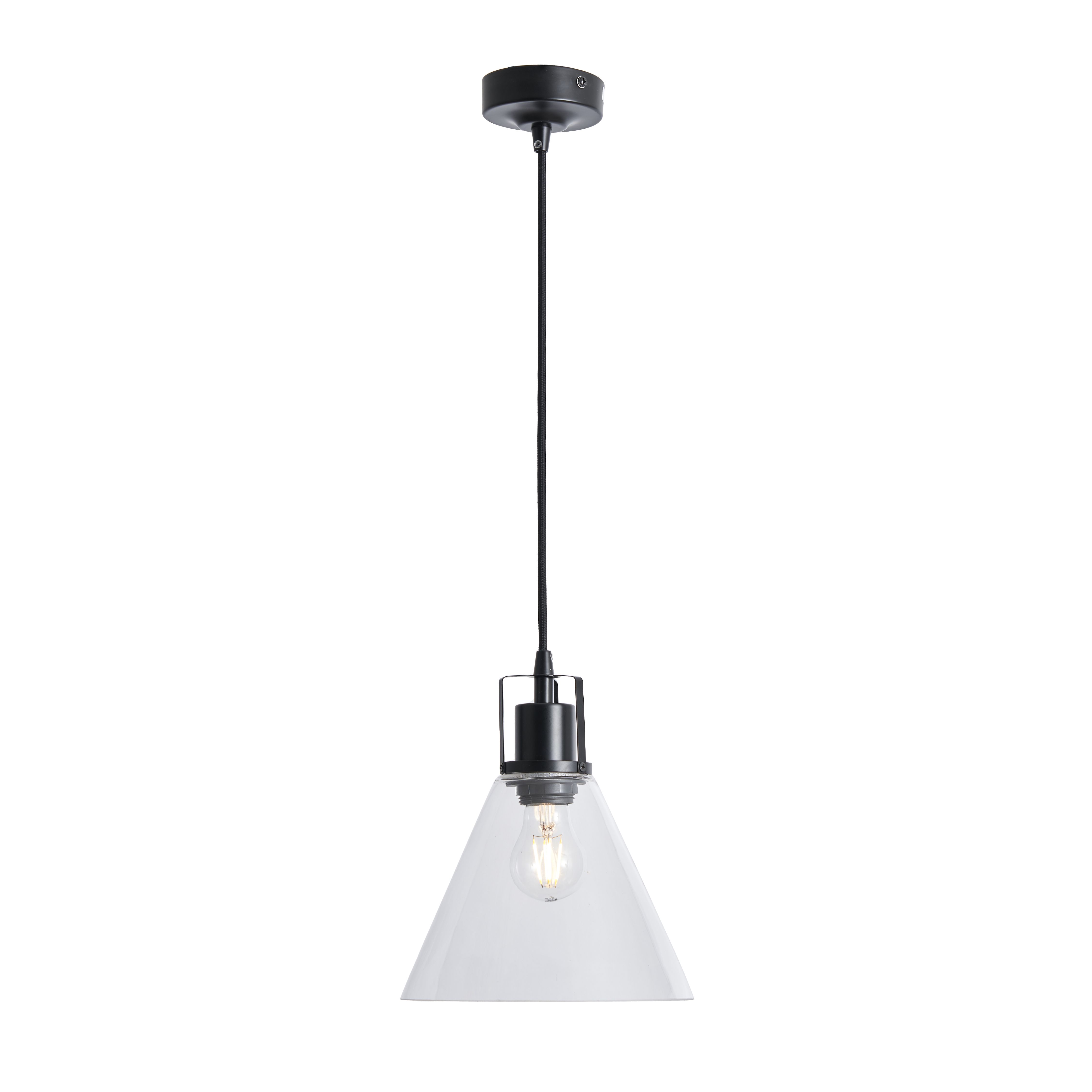 Inlight Dafyd Matt Glass & metal Matt Black/Clear LED Ceiling light