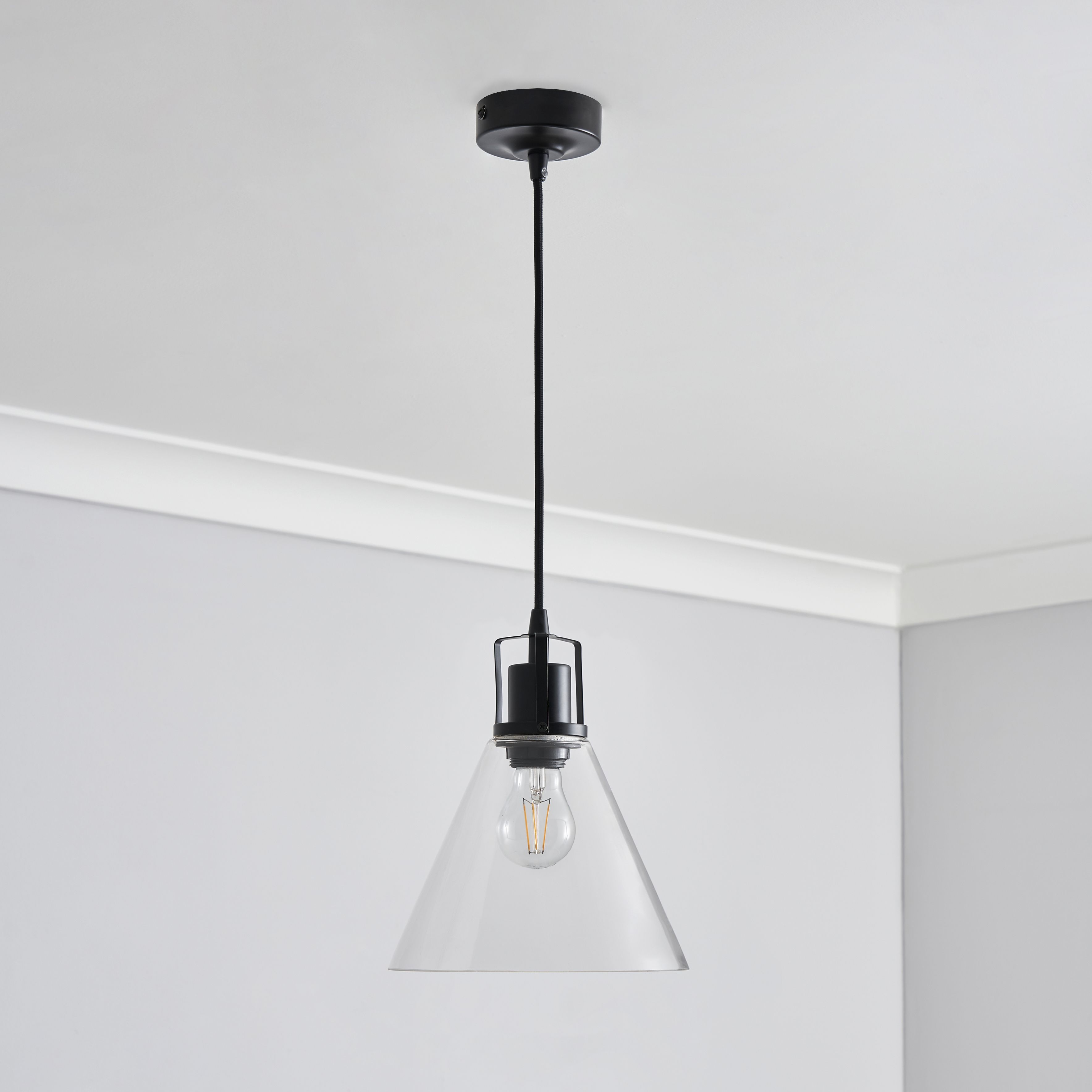 Inlight Dafyd Matt Glass & metal Matt Black/Clear LED Ceiling light