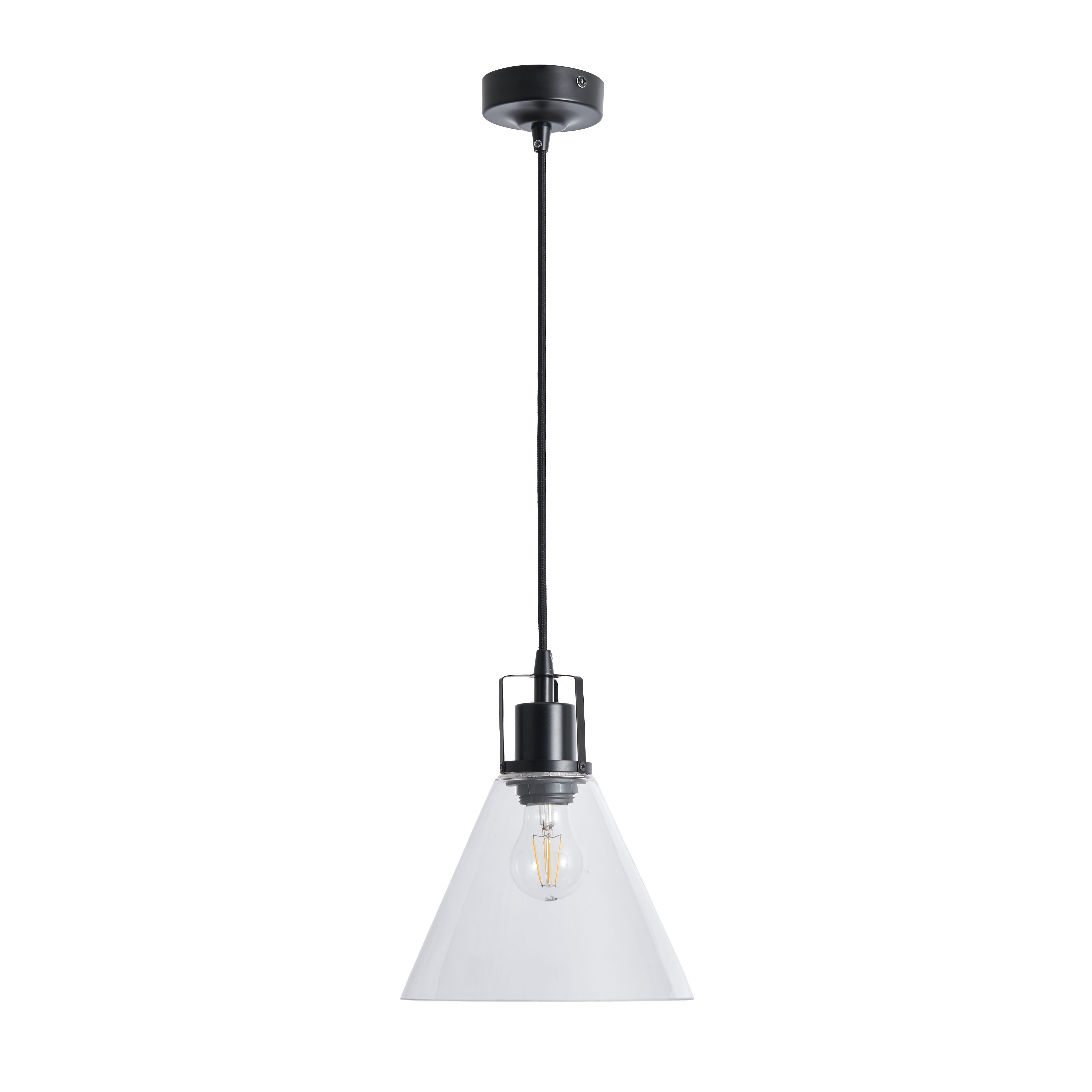 Inlight Dafyd Matt Glass & metal Matt Black/Clear LED Ceiling light
