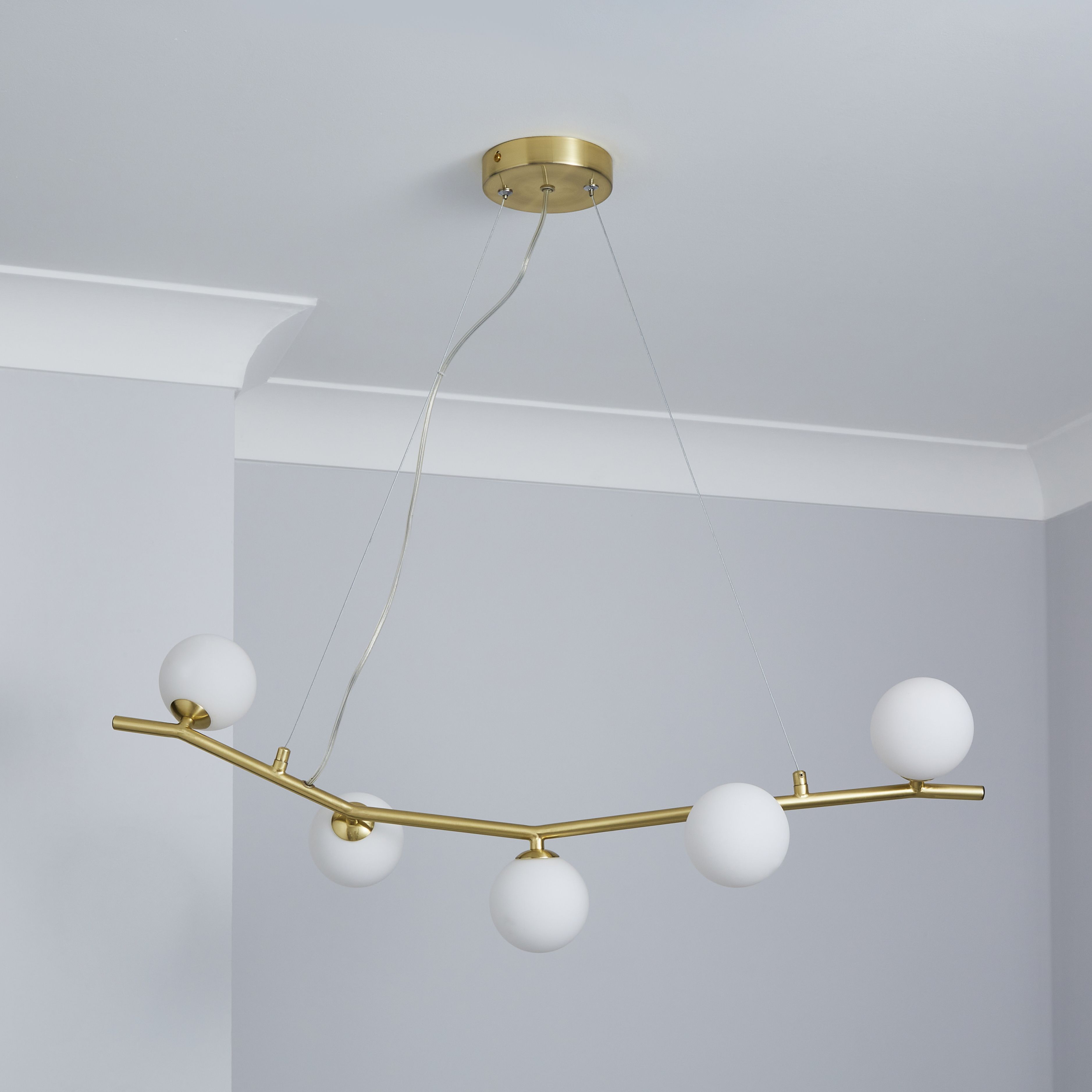 Inlight Fortuna Satin Brass effect 5 Lamp LED Pendant ceiling light, (Dia)800mm